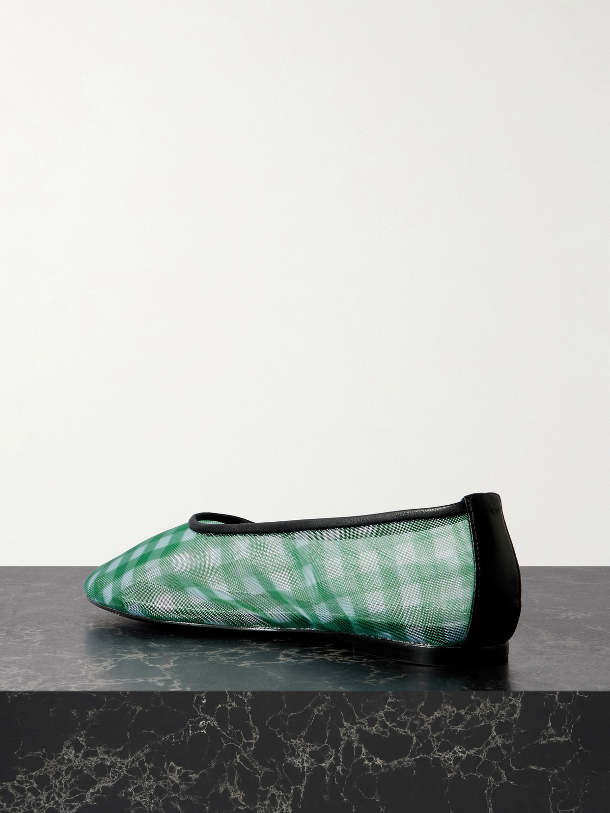 Alba Leather-trimmed Gingham Mesh Ballet Flats - 3