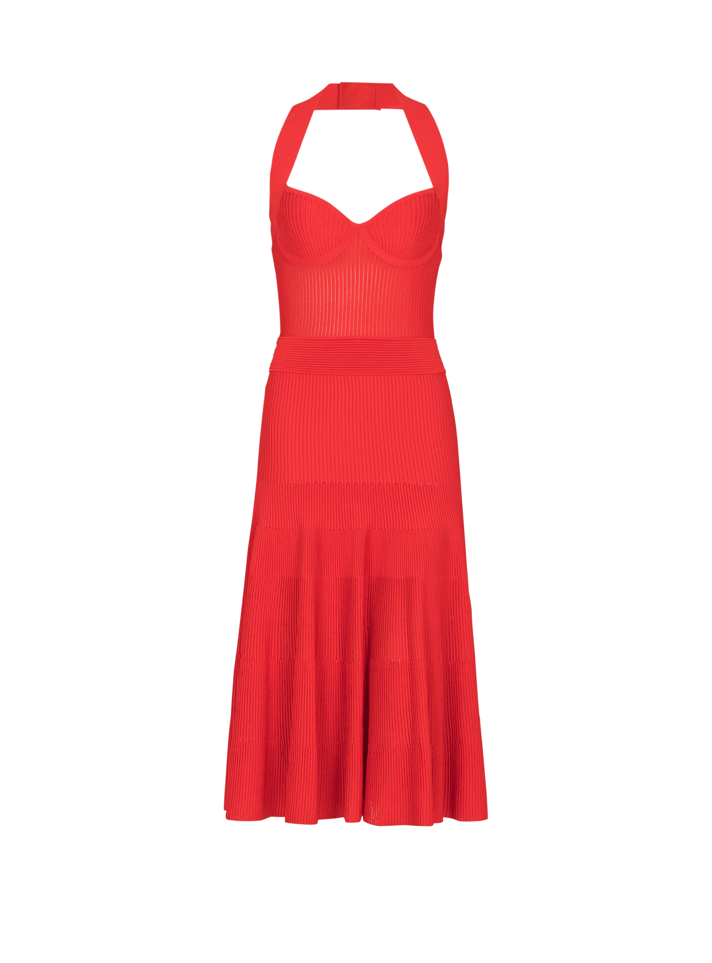 Halterneck pleated knit midi dress - 1