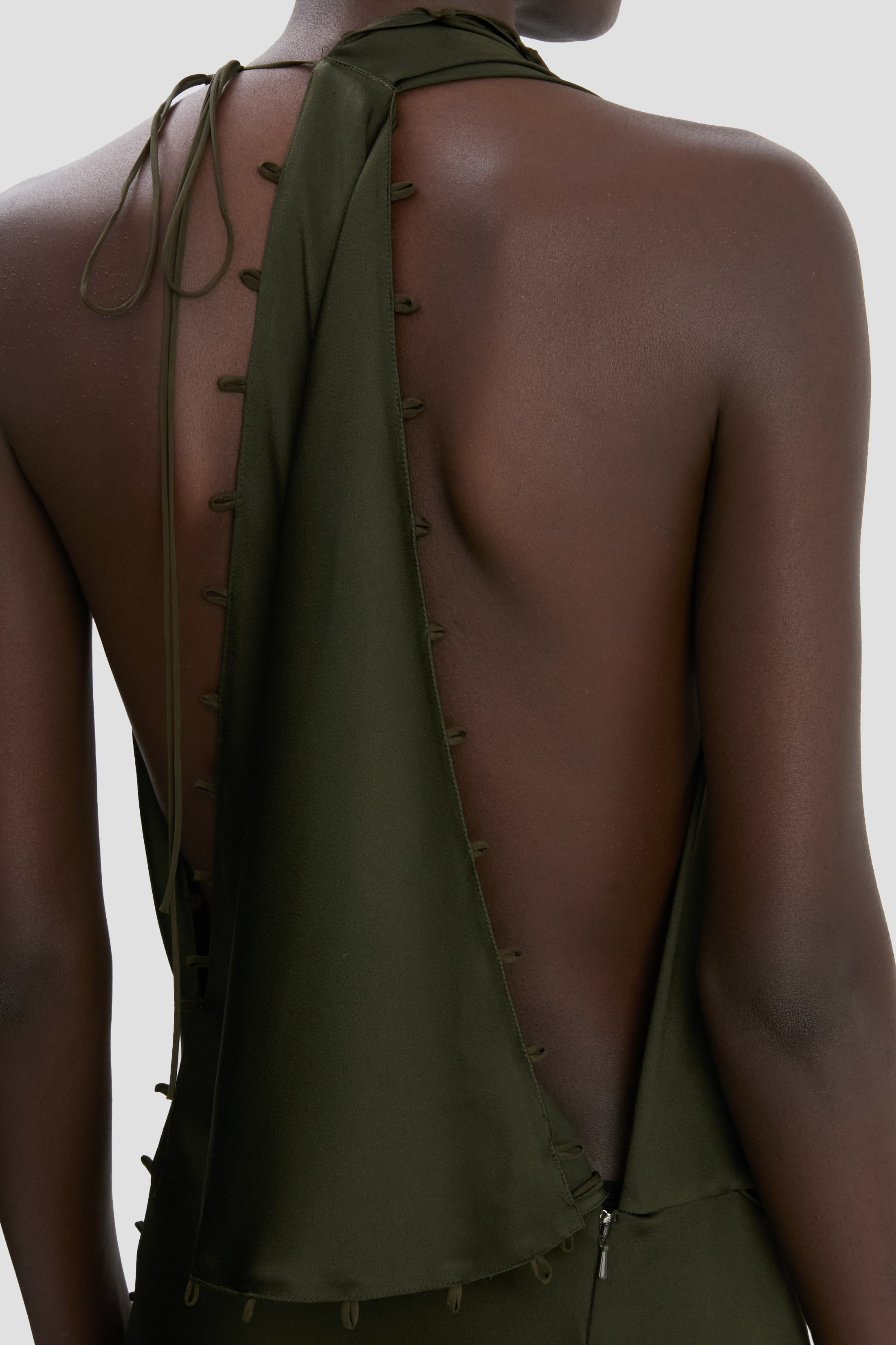 Rouleaux Detail Sleeveless Gown In Dark Olive - 6