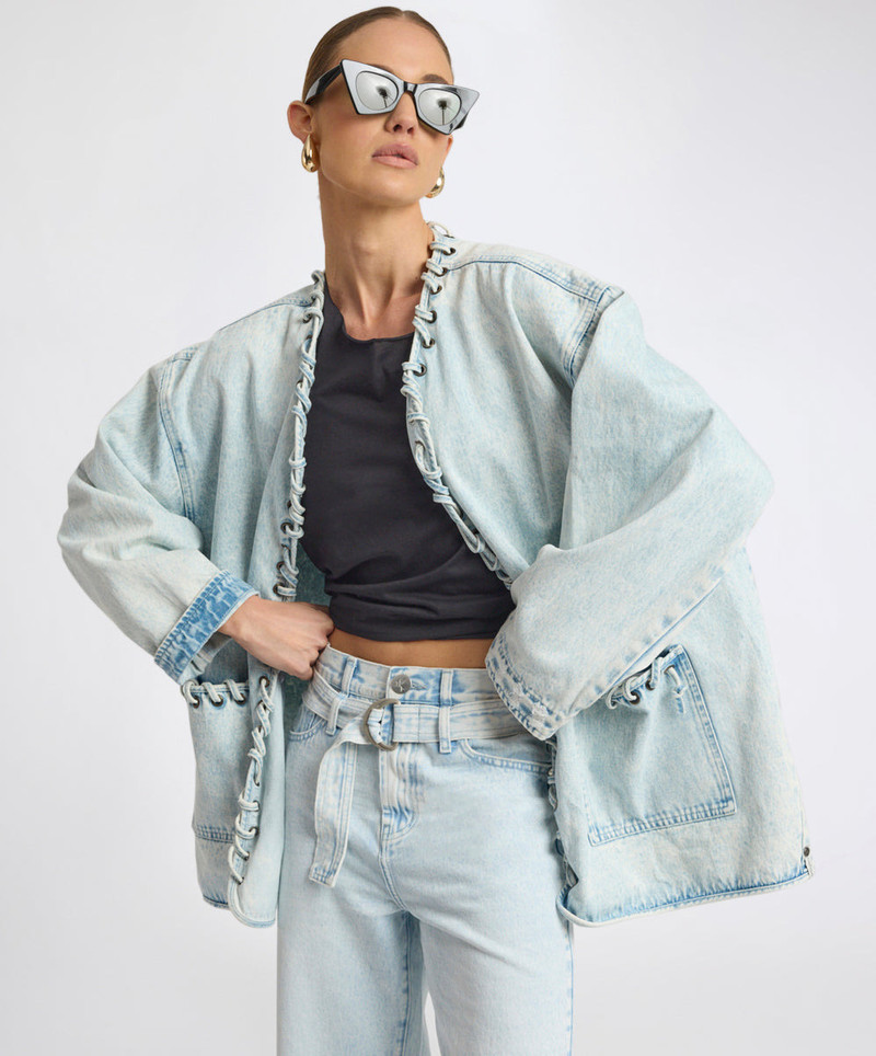 Ringleader Threaded Oversized Denim Jacket - Beach Blue 3