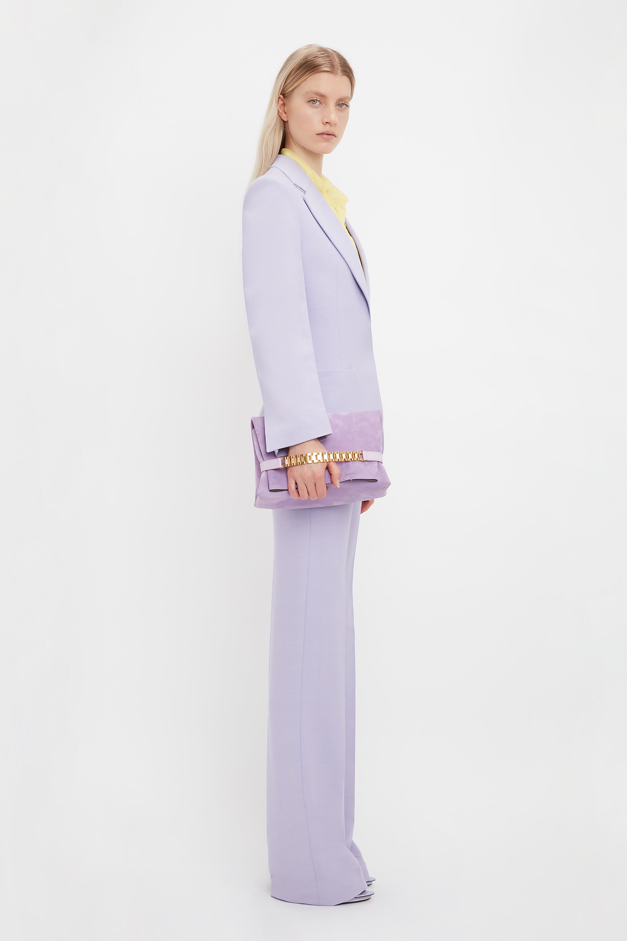 Chain Pouch with Strap in Lilac Suede - 6
