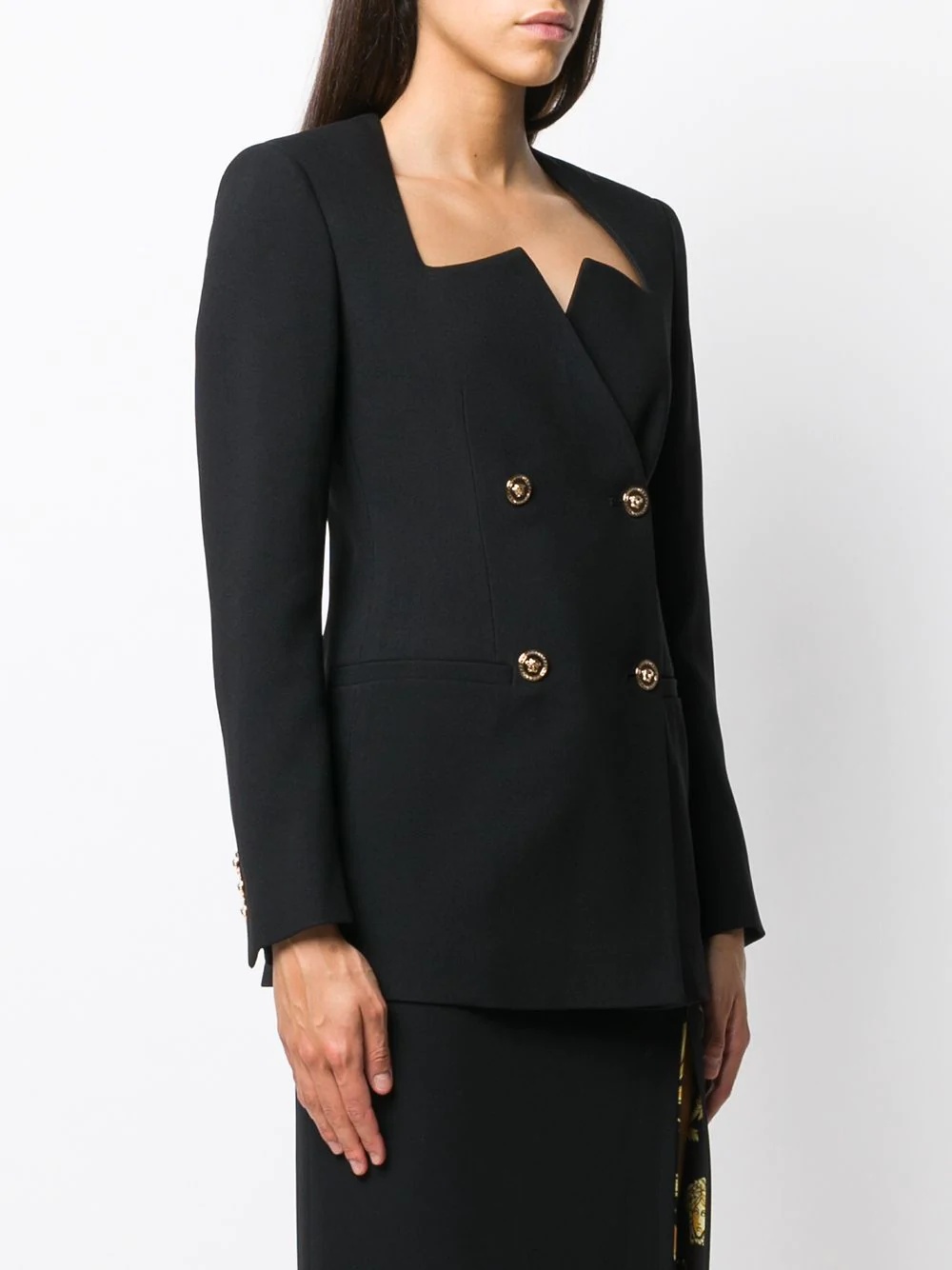 graphic-neckline double-breasted blazer - 3