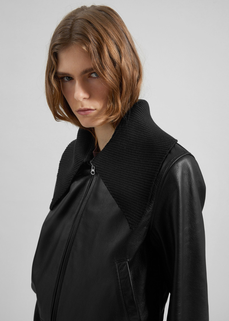 Vidsel Leather Bomber Jacket - Black 5