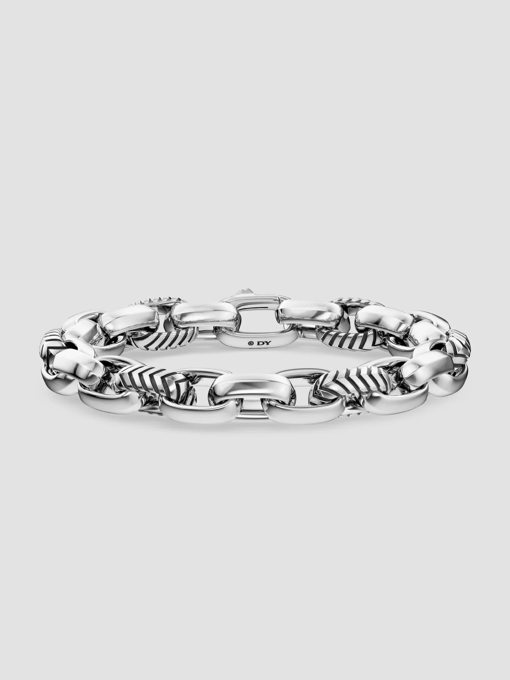 Men's Chevron Oval Link Bracelet in Sterling Silver, 10MM - Silver - 1