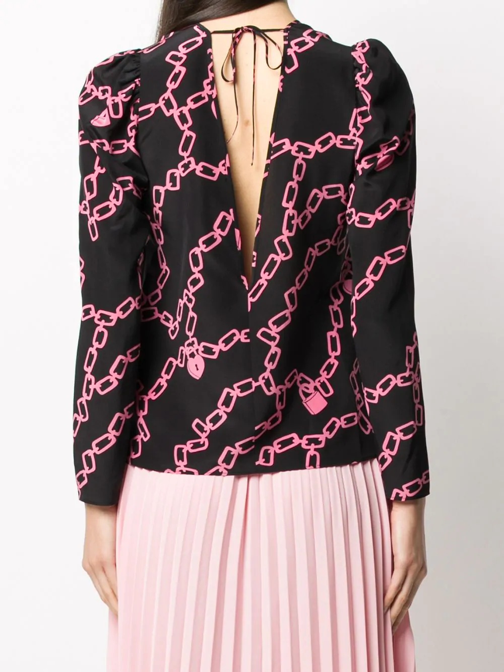 chain-link print long-sleeved blouse - 4