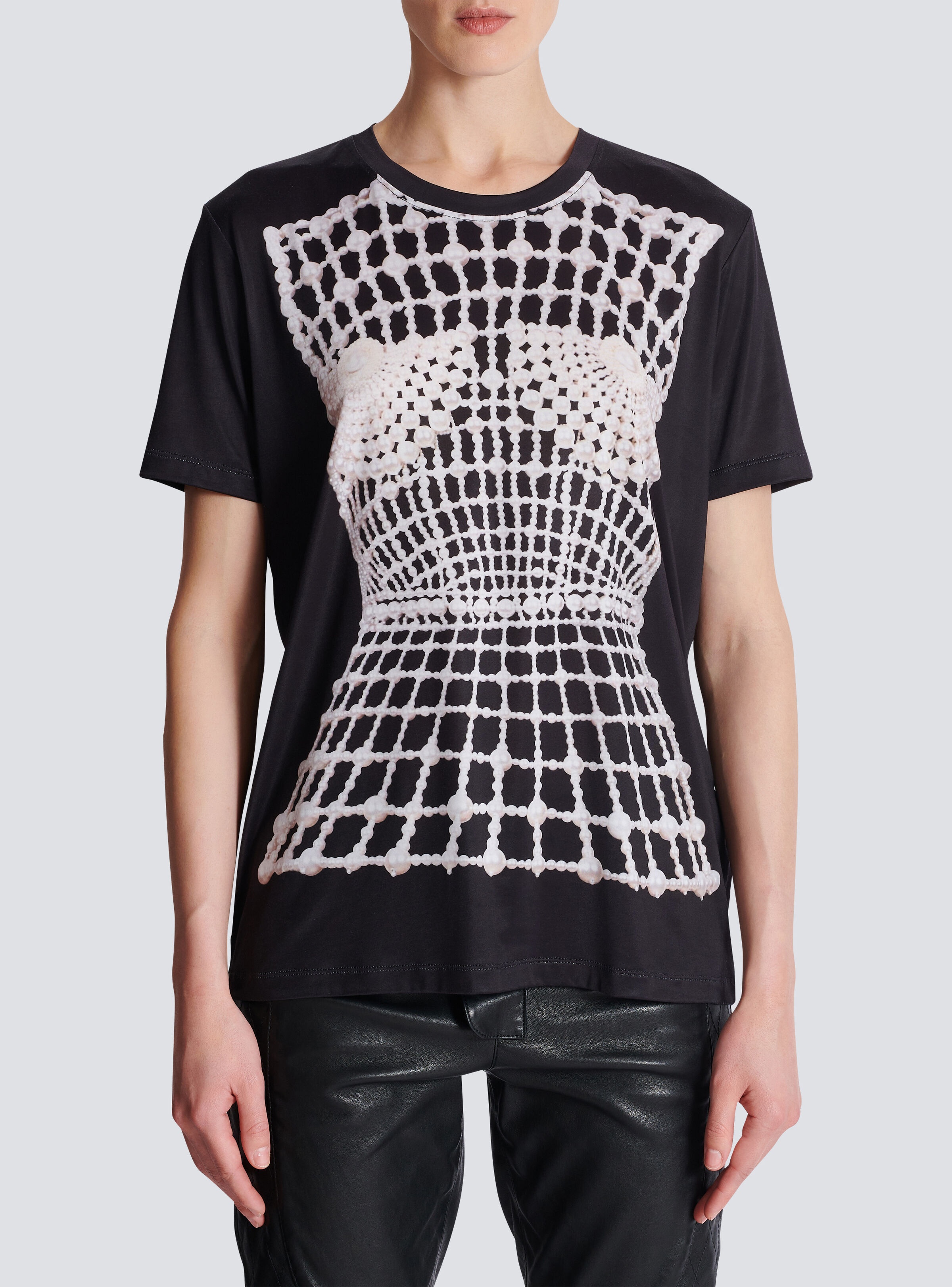 Loose T-shirt with faux embroidery print - 5
