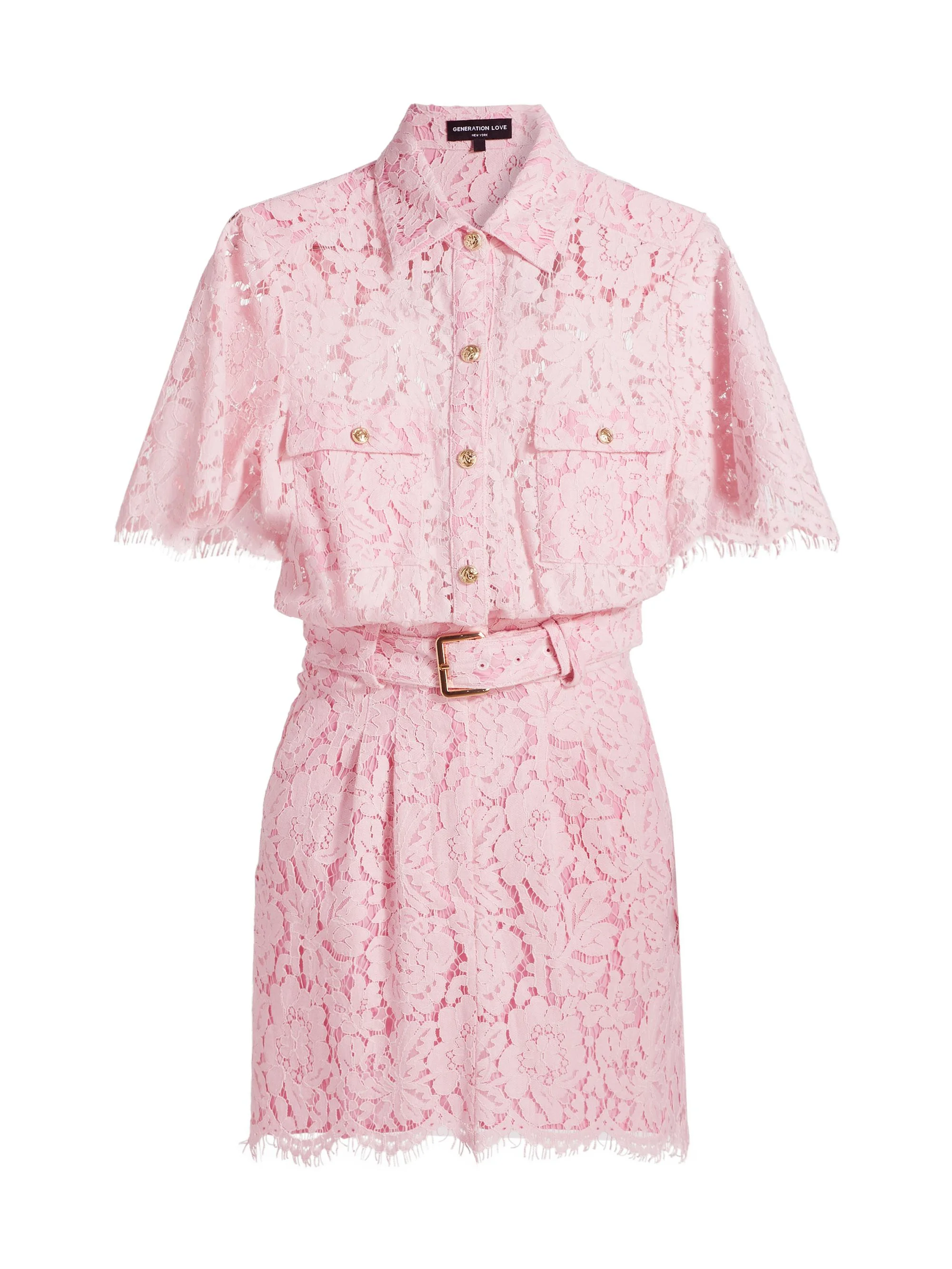 Women's Morgana Lace Belted Dress - Sugar Pink - 1