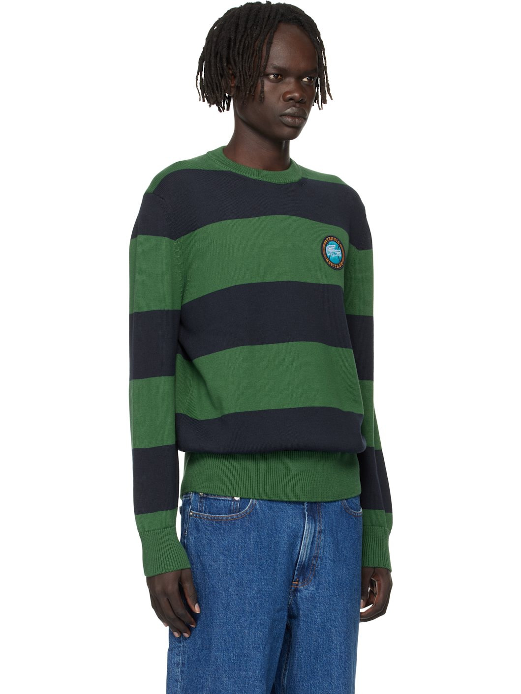Green & Navy Striped Cotton Jersey Sweater - 2