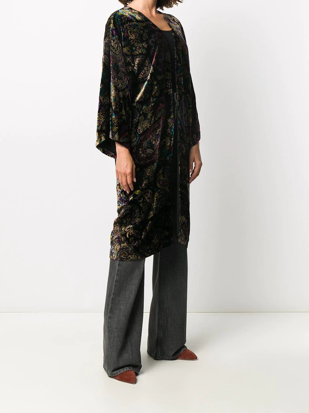 floral paisley print silk single-breasted coat - 3