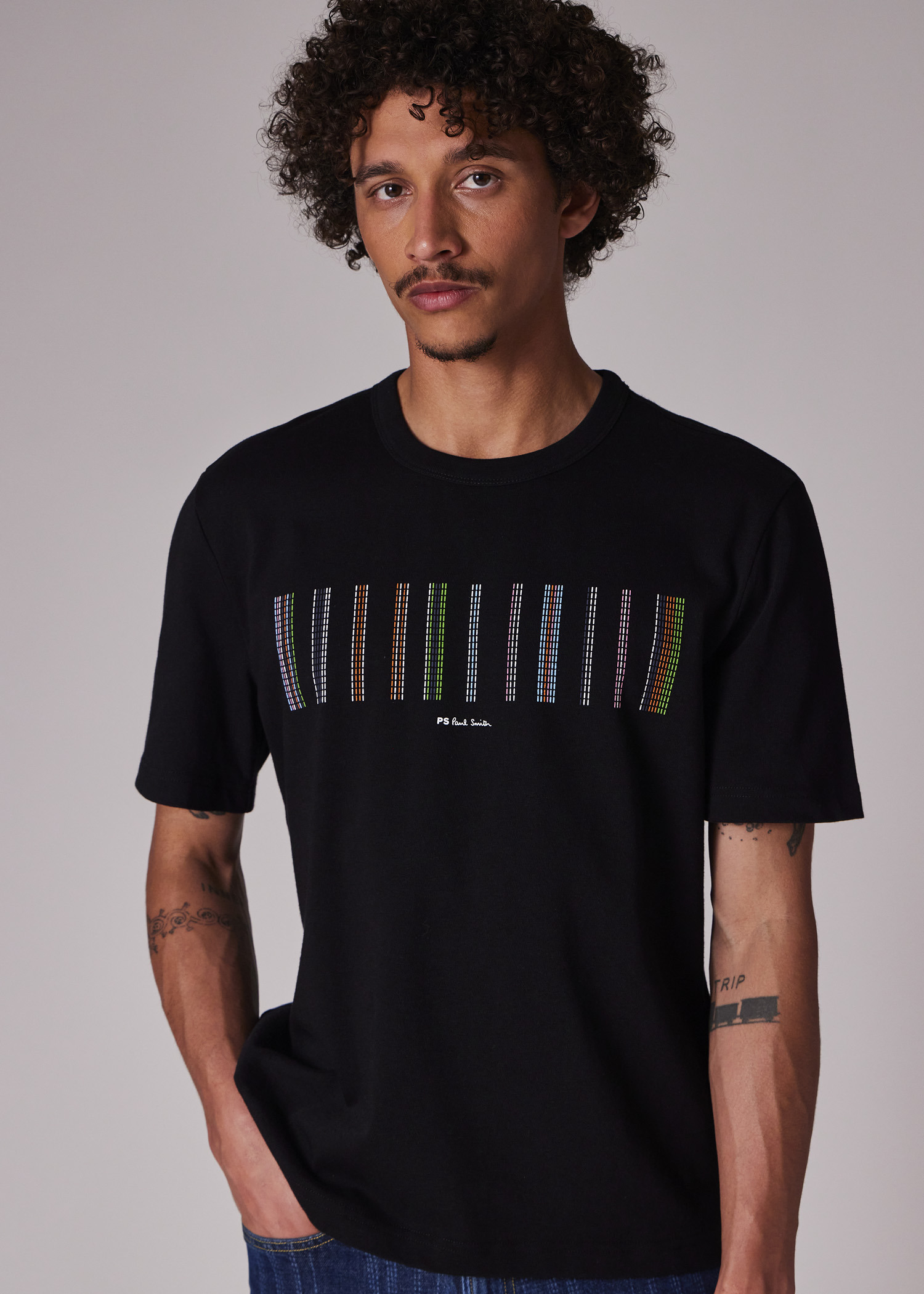 Black 'Stitch Stripe' Print T-Shirt - 3