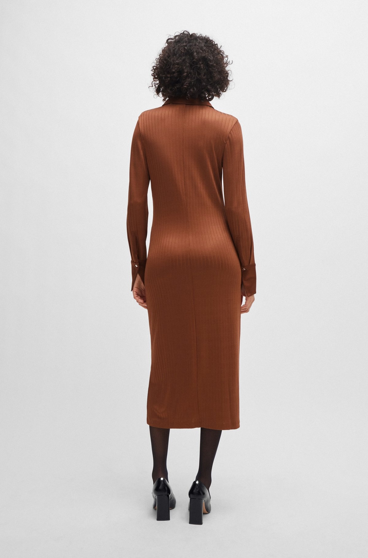 LONG-LENGTH SHIRT-STYLE DRESS IN RIBBED JERSEY - 5