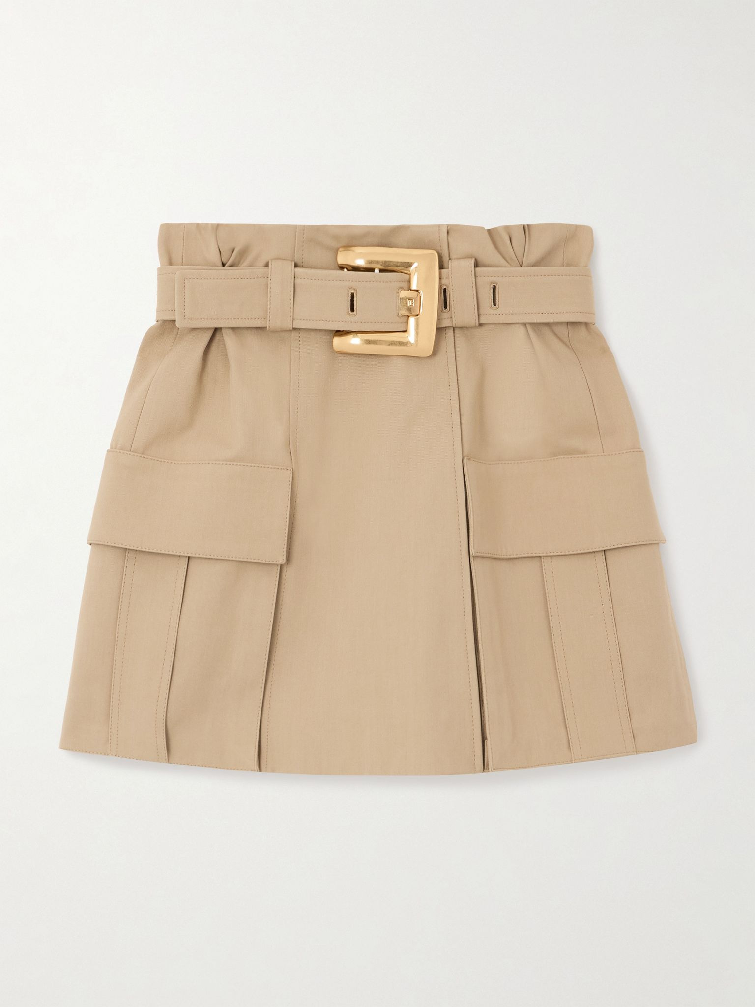 Belted cotton-gabardine mini skirt Beige - 1