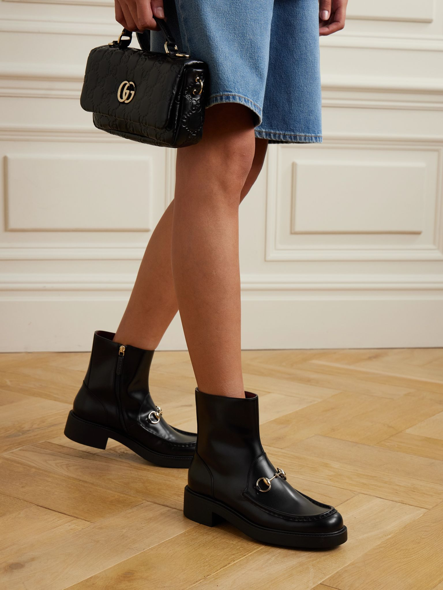 Horsebit-embellished patent-leather ankle boots Black - 2