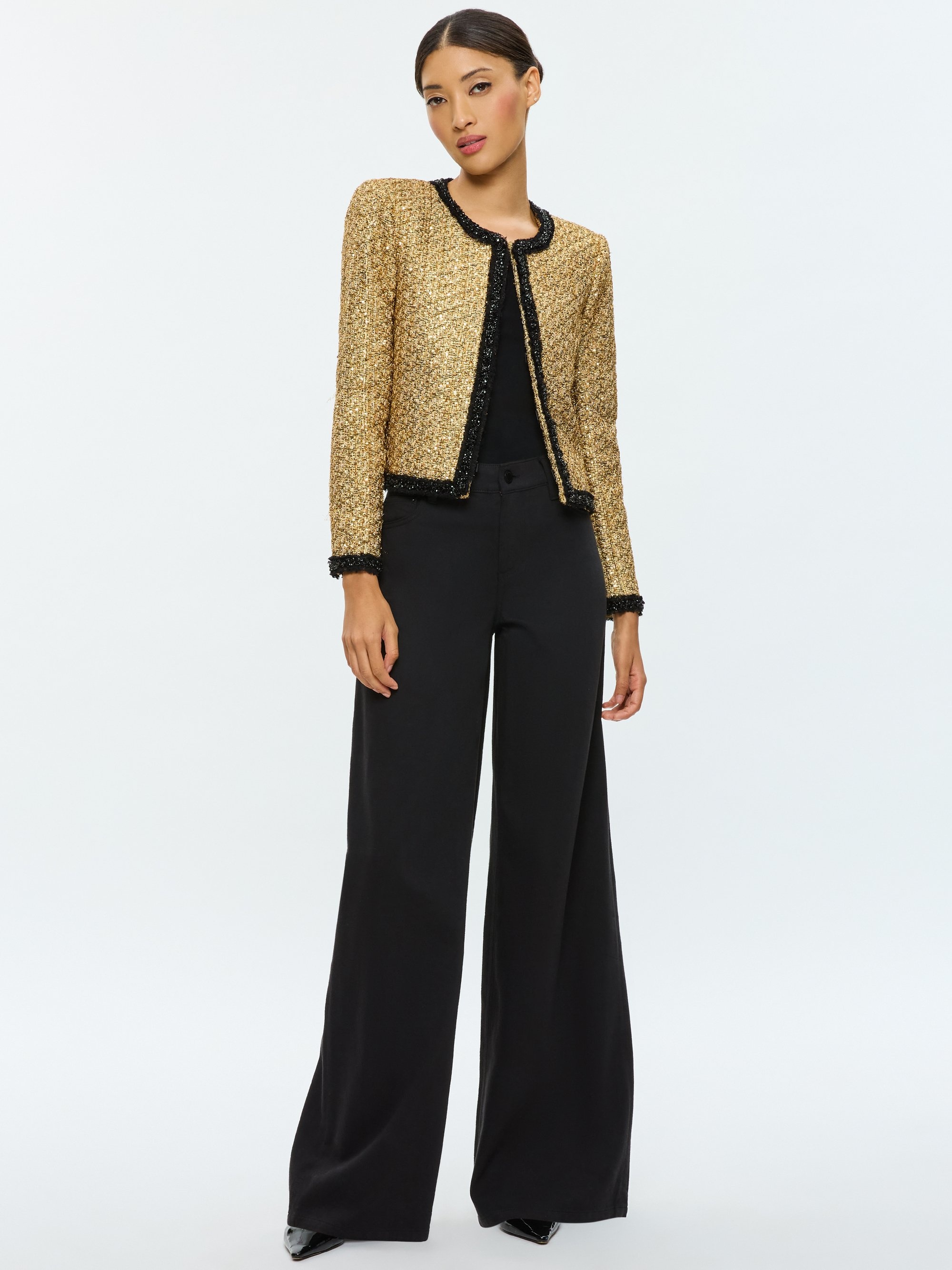 LANDON CROPPED BOXY JACKET WITH EMBELLISHED TRIM - 1