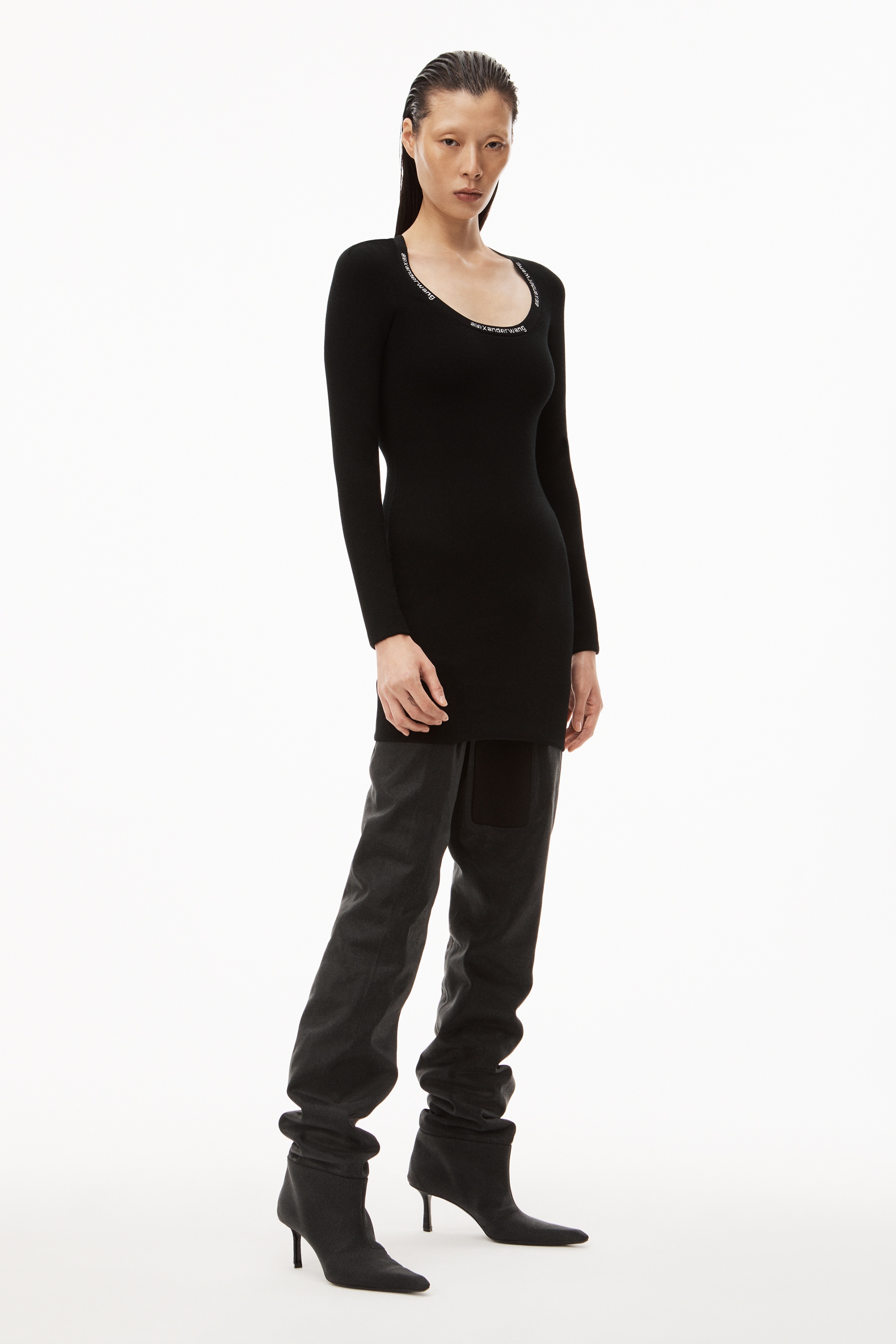 LOGO SCOOP NECK DRESS IN STRETCH VISCOSE - 2
