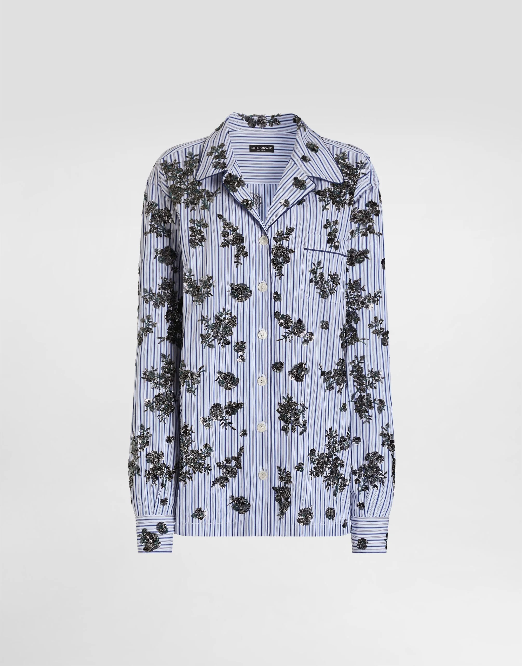 Poplin shirt with crystal flower embroidery - 1