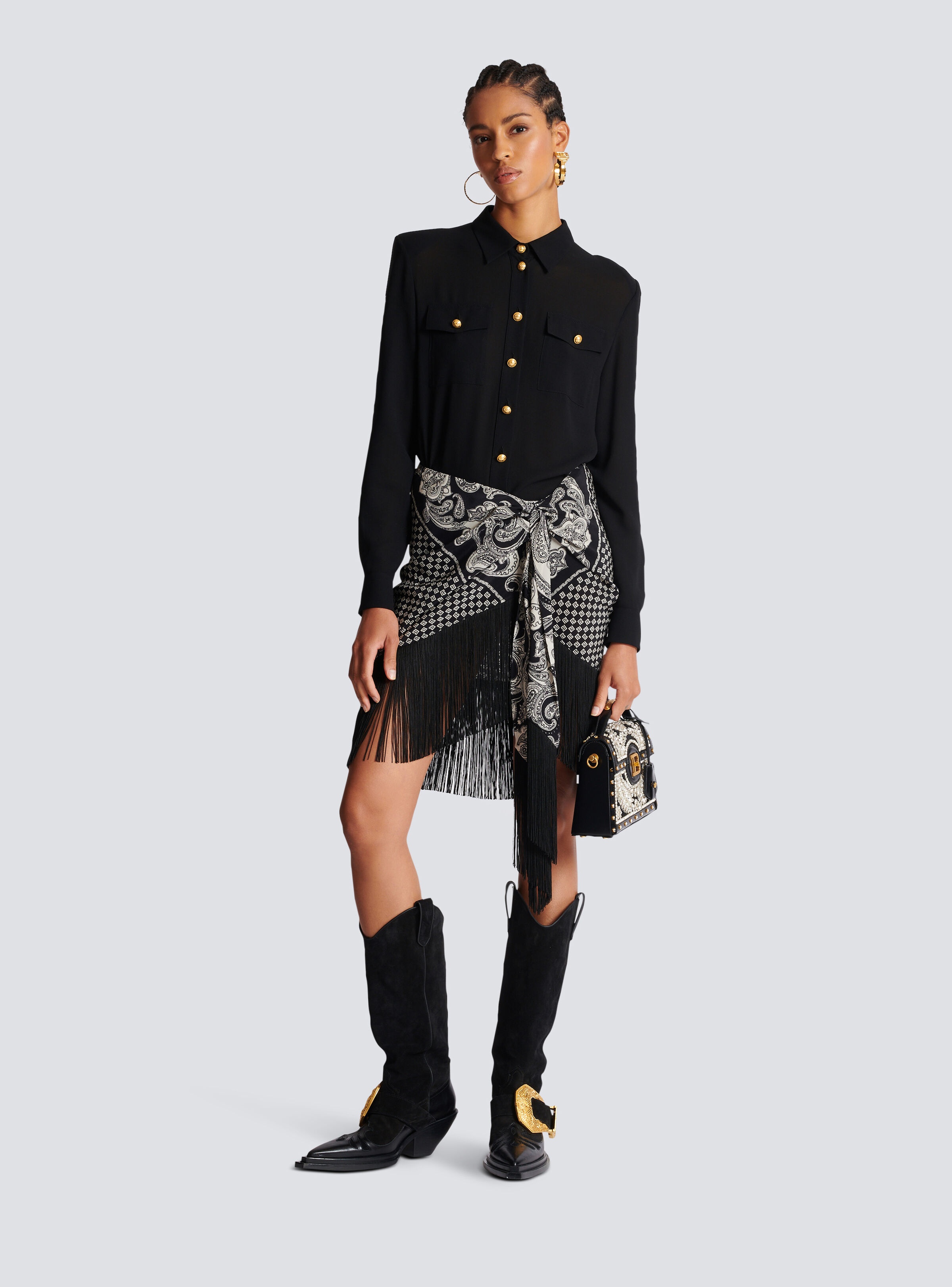 Fringed silk scarf skirt - 2