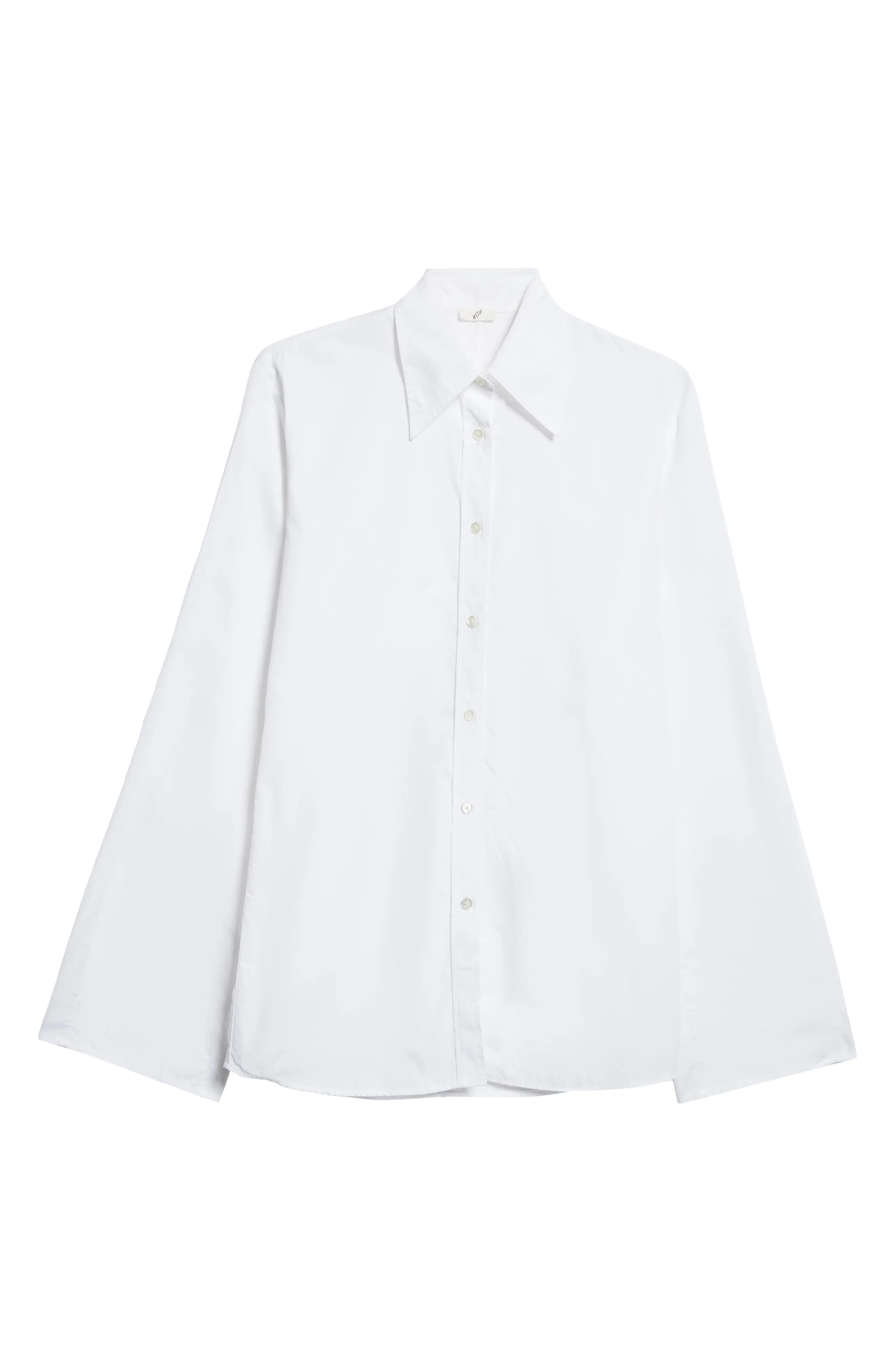 Fluted Sleeve Organic Cotton Poplin Button-Up Shirt - 6