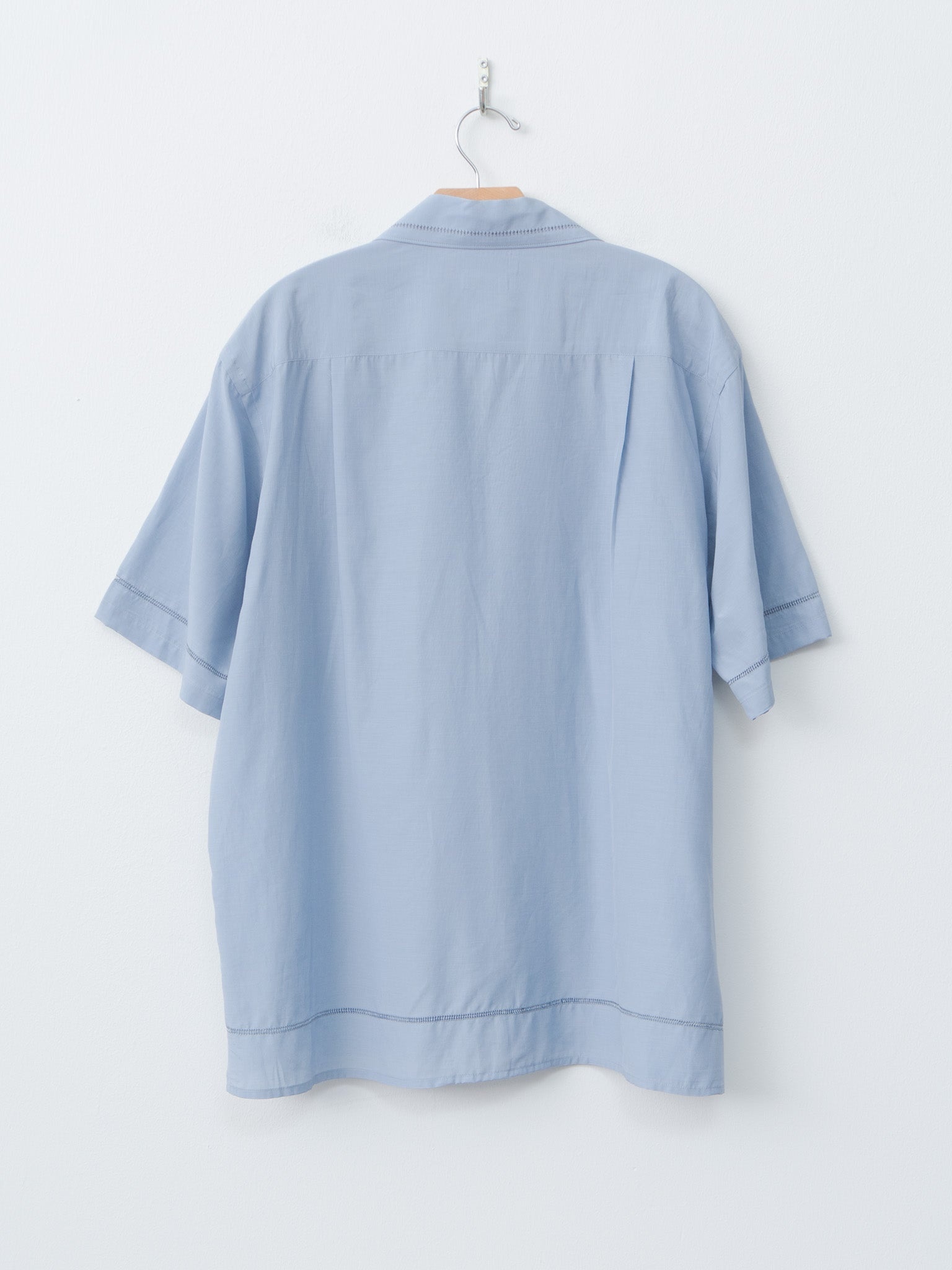 Embroidery Open Collar Shirt - Sax Blue - 8
