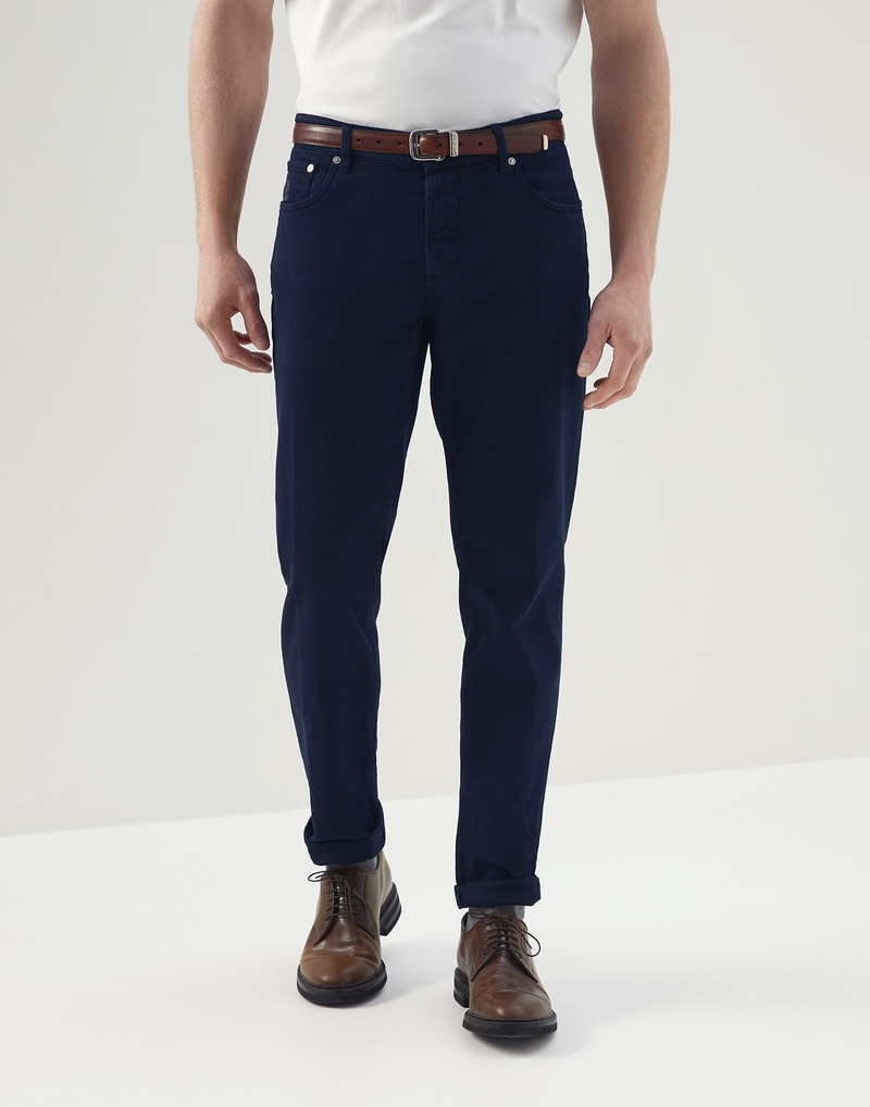 Dyed comfort denim traditional fit five-pocket trousers - 1