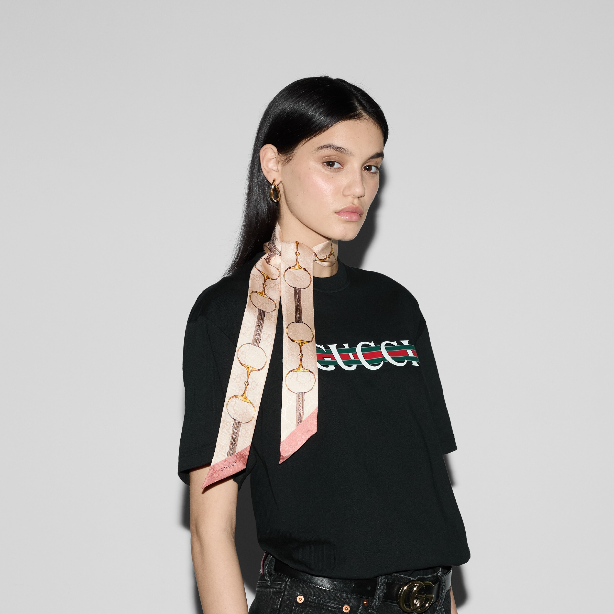 Gucci Horsebit print silk neck bow - 3