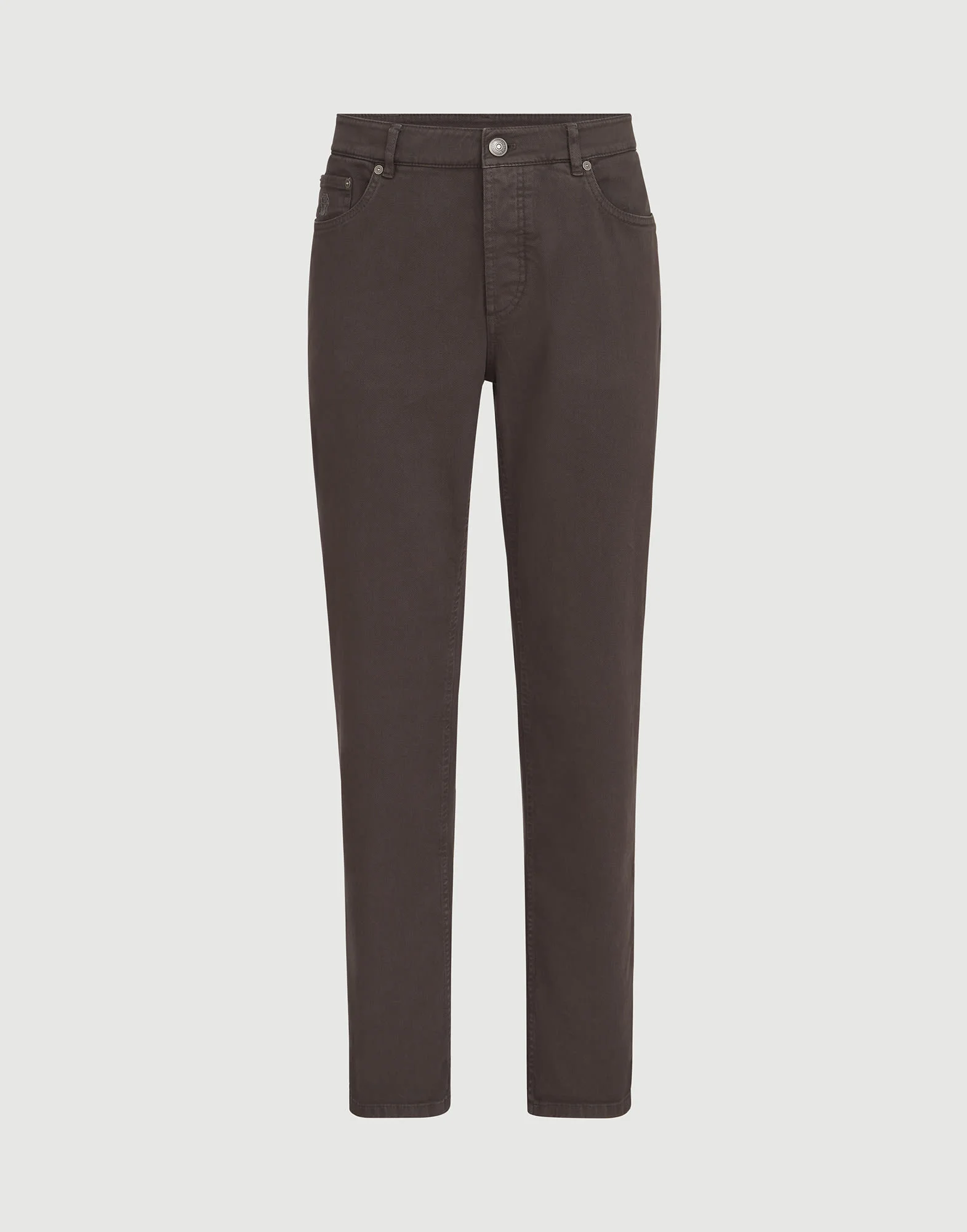 Garment-dyed comfort lightweight denim traditional fit five-pocket trousers - 1