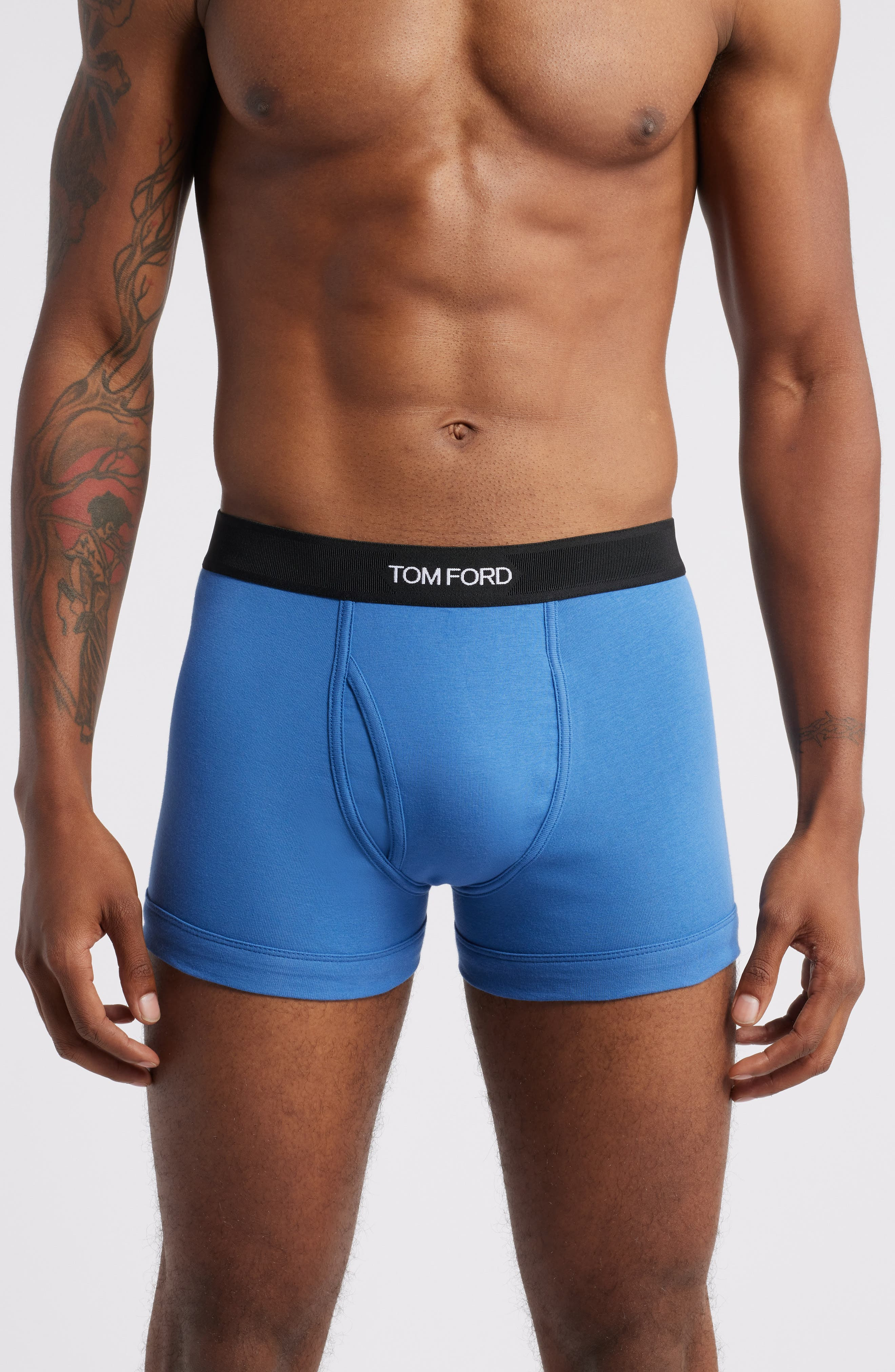 TOM FORD Cotton Stretch Jersey Boxer Briefs in Blue Navy Rigato at Nordstrom - 1