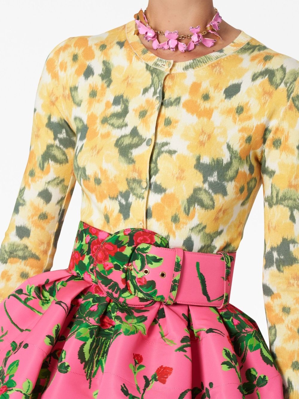 floral-print fine-knit cardigan - 4