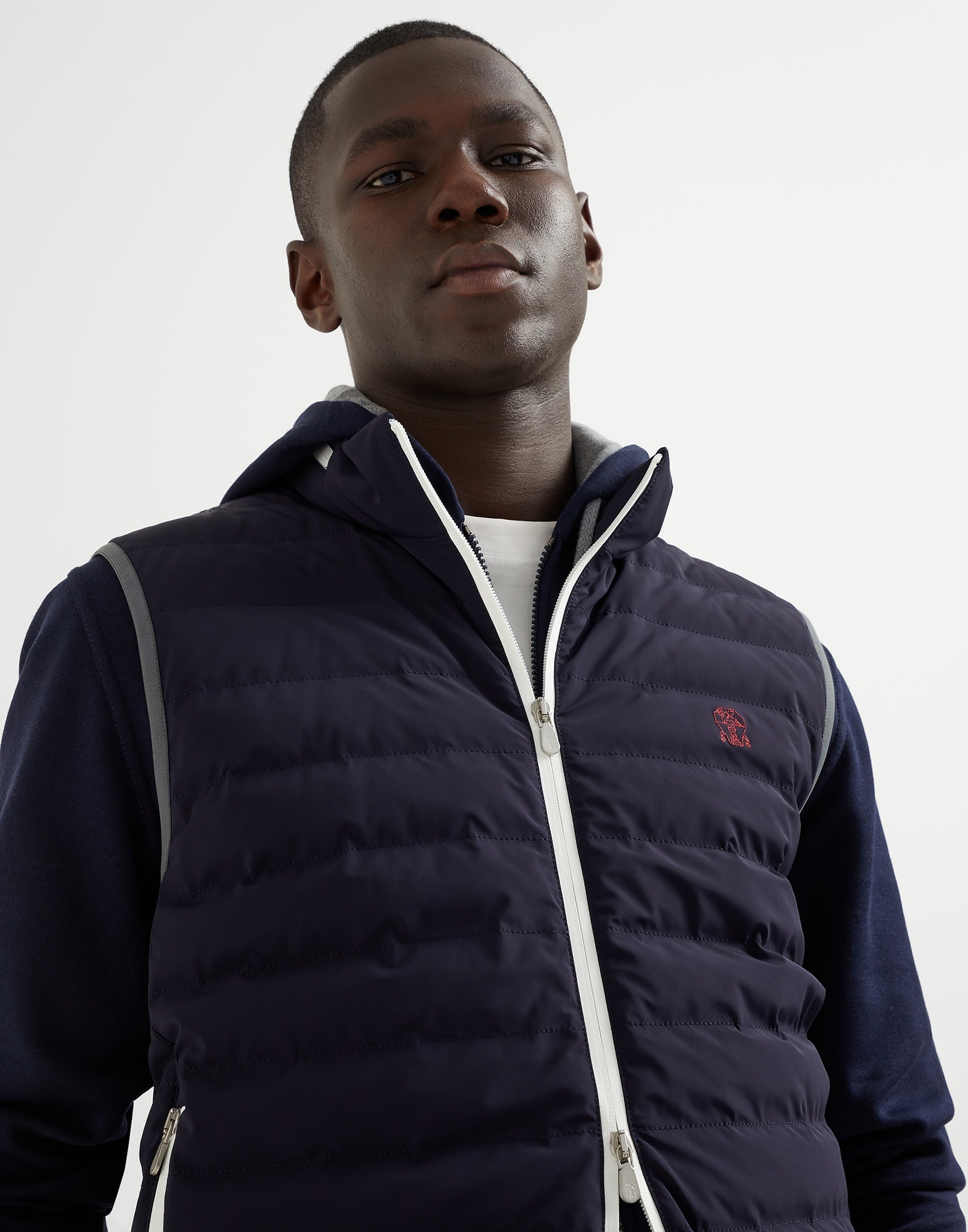 Bonded nylon down vest with logo and packable hood - 3