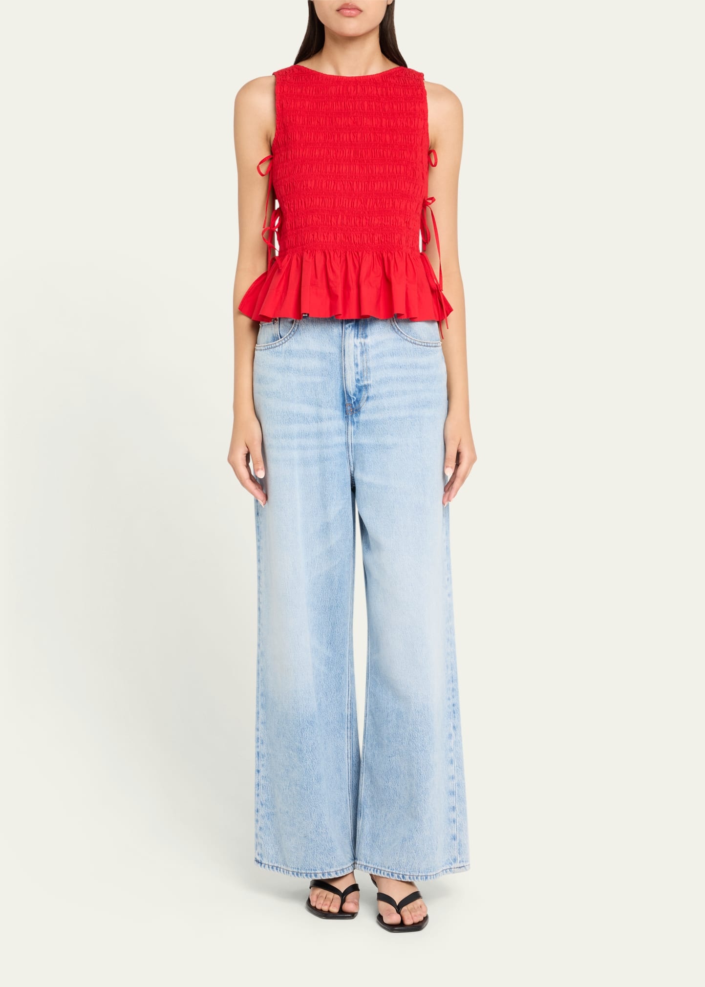 Smocked Side-Tie Peplum Top - 2