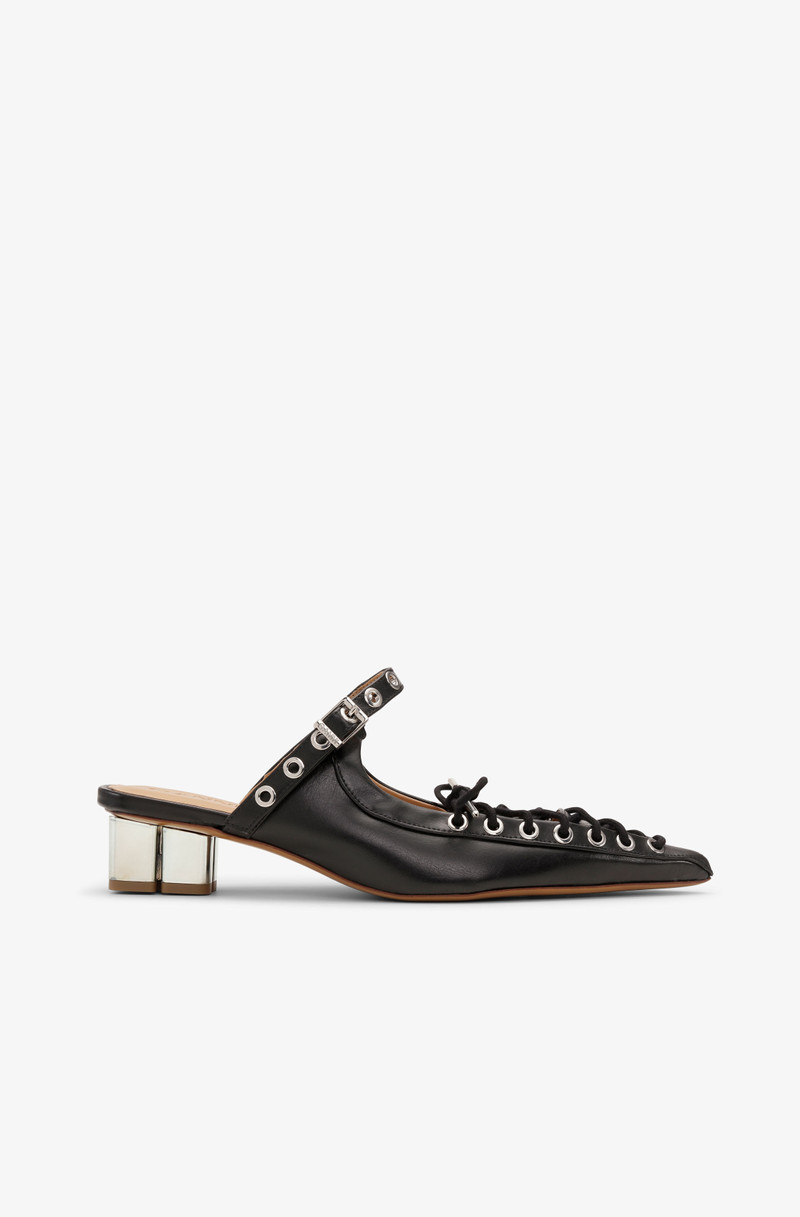 BLACK OLEATEX LACE-UP MULES 1