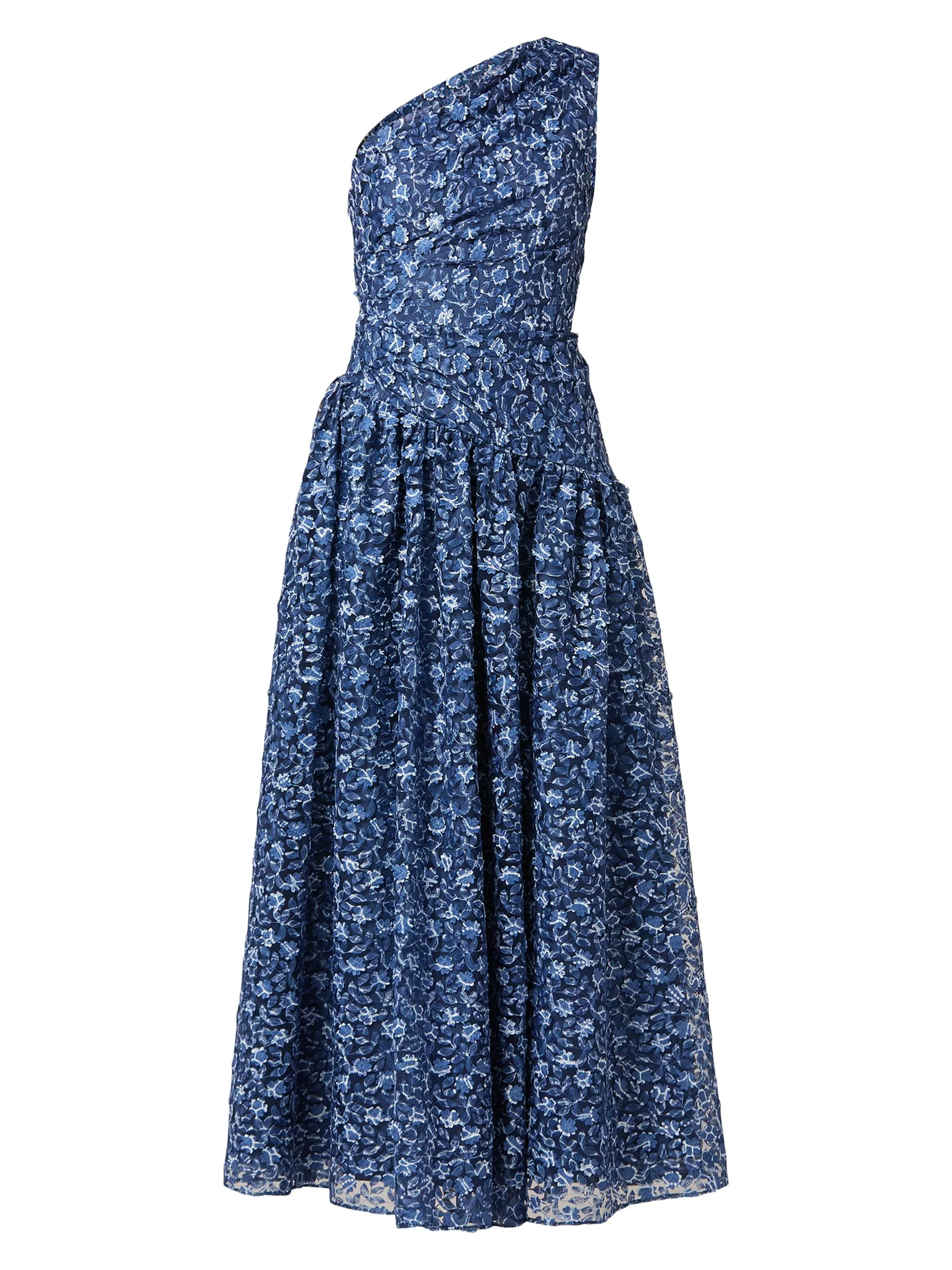 Women's Danielle Floral One-Shoulder Gown - Indigo Ivory Navy - 1