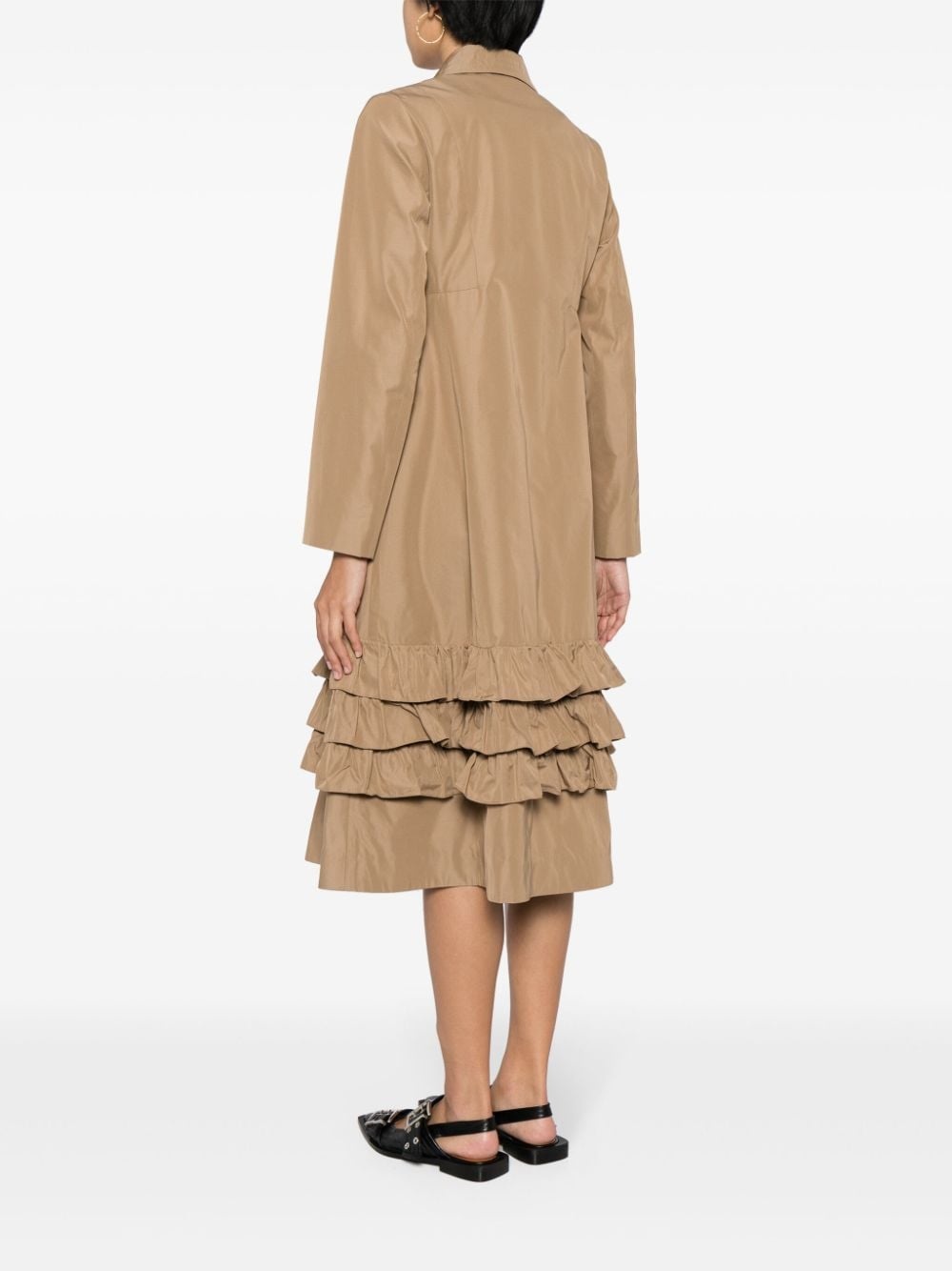 Lacey ruffle-trim twill coat - 4