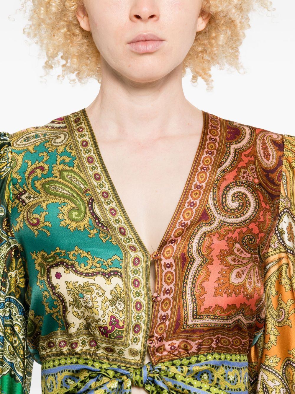 paisley-print tie-front top - 5