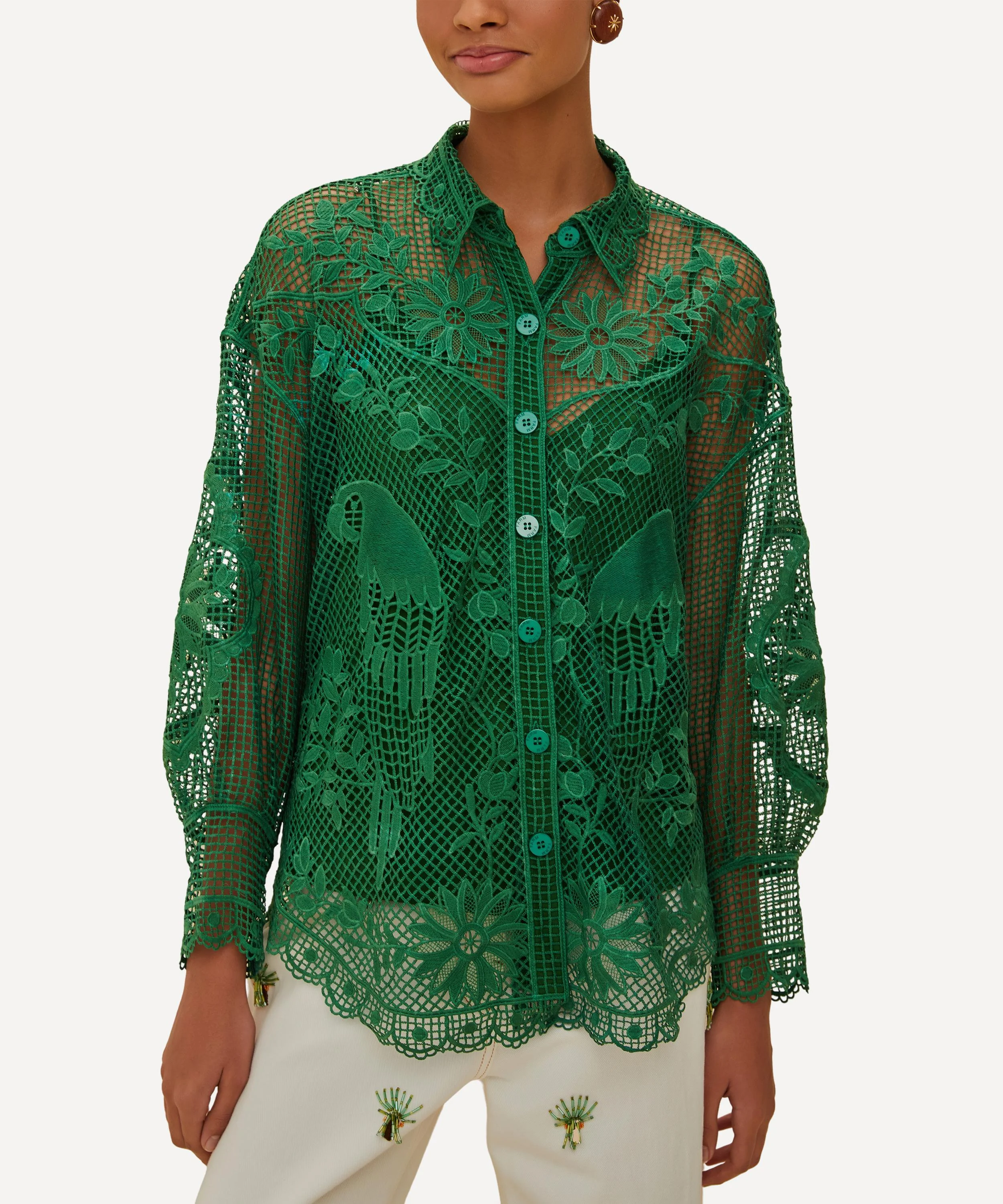 Green Landscape Guipure Shirt - 1