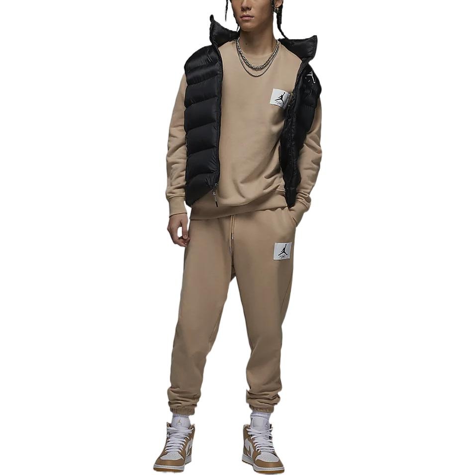 Air Jordan Solid Color Label Round Neck Pullover Long Sleeves Hoodie Men's Desert Yellow FB3910-277 - 3