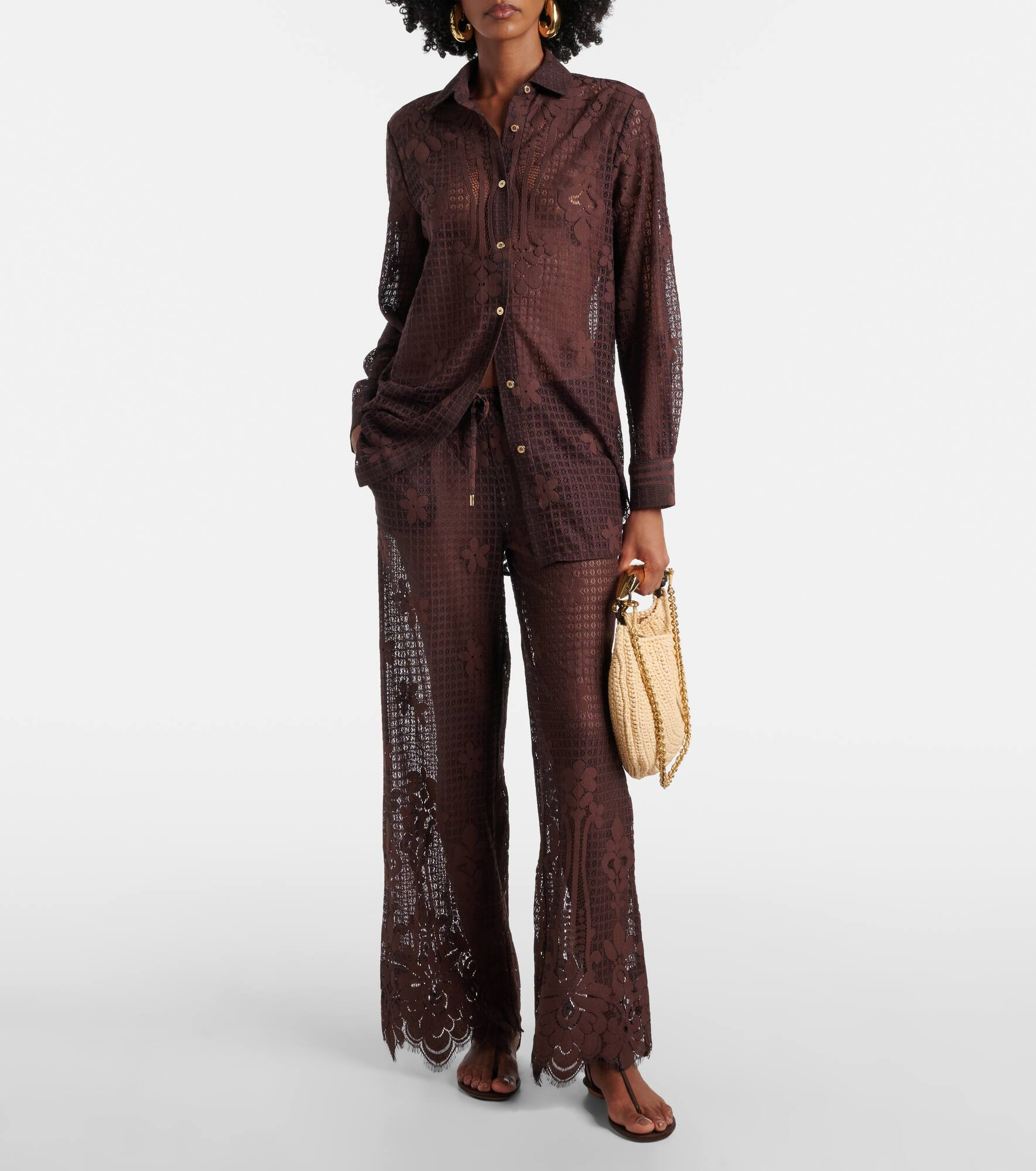 Etta cotton-blend lace wide-leg pants - 2