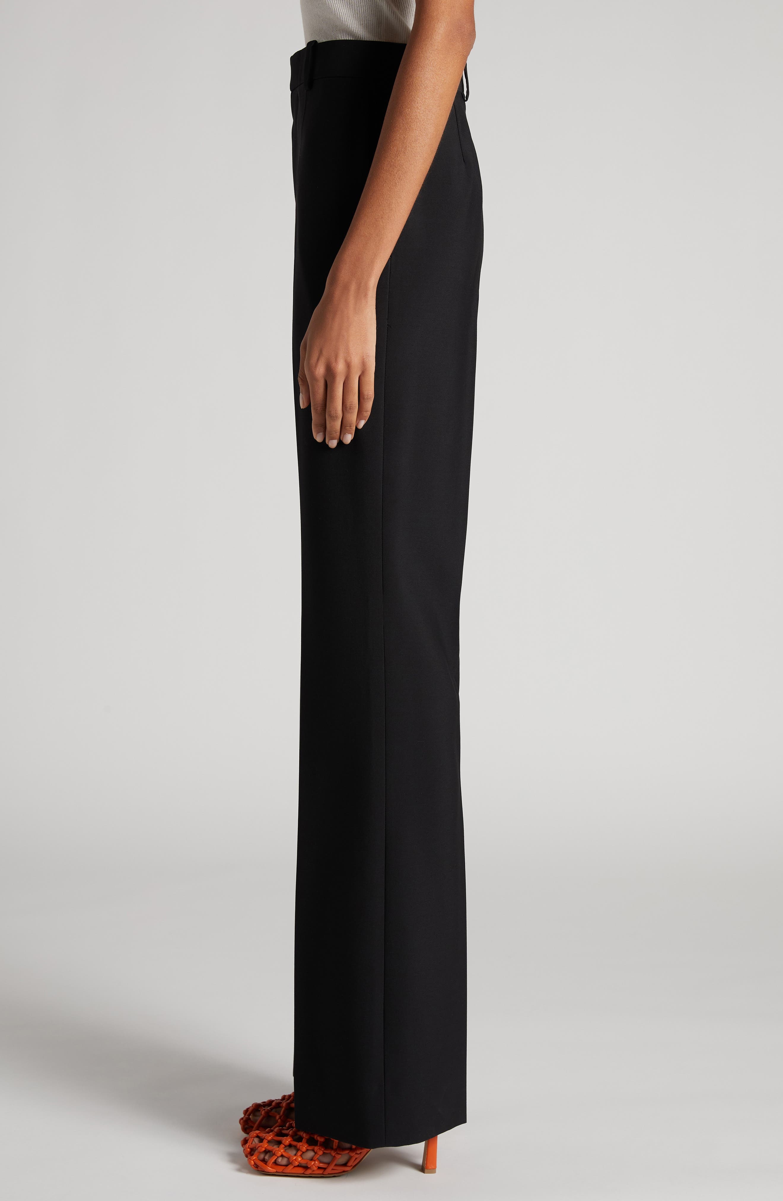 Bottega Veneta Lightweight Wool Flare Leg Pants in 1000 Black at Nordstrom - 4