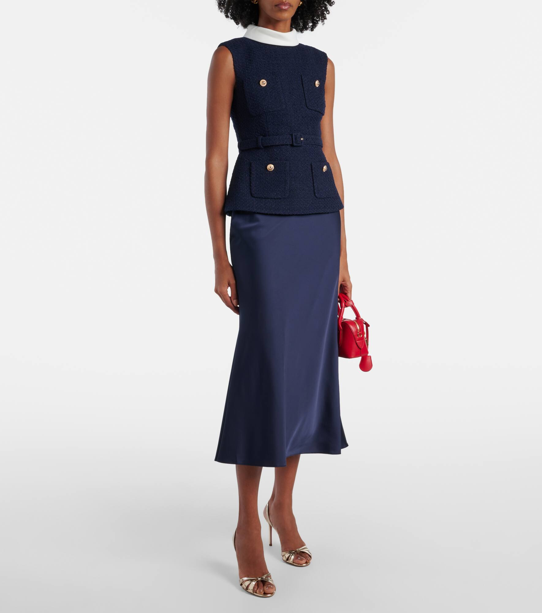 Bouclé and satin midi dress - 2