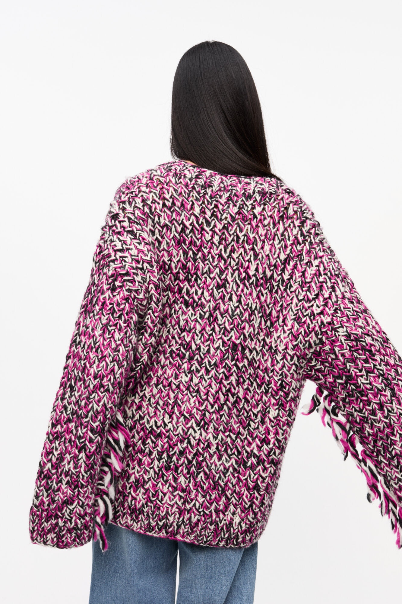 PURPLE FRINGE WOOL HANDKNIT CARDIGAN - 5