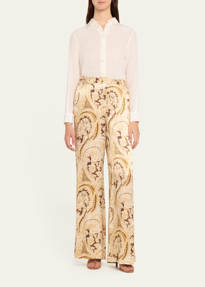 L'AGENCE Pilar Paisley Wide-Leg Silk Pants outlook