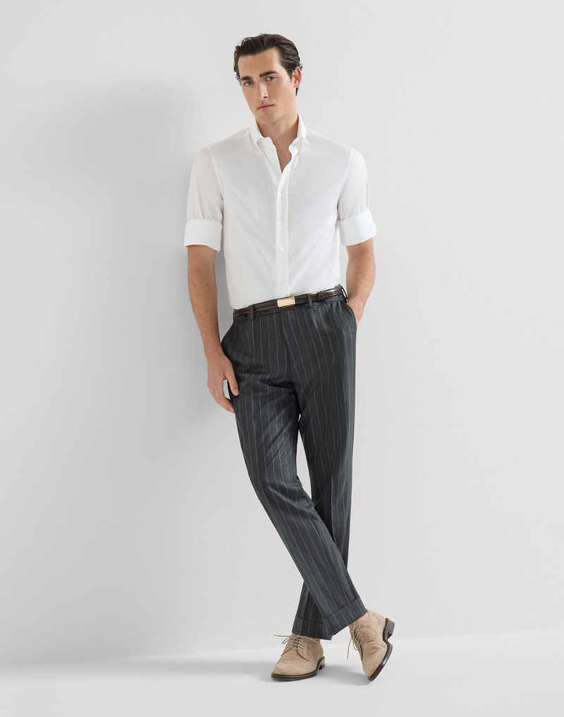 Super 150s virgin wool wide chalk stripe batavia trousers 5