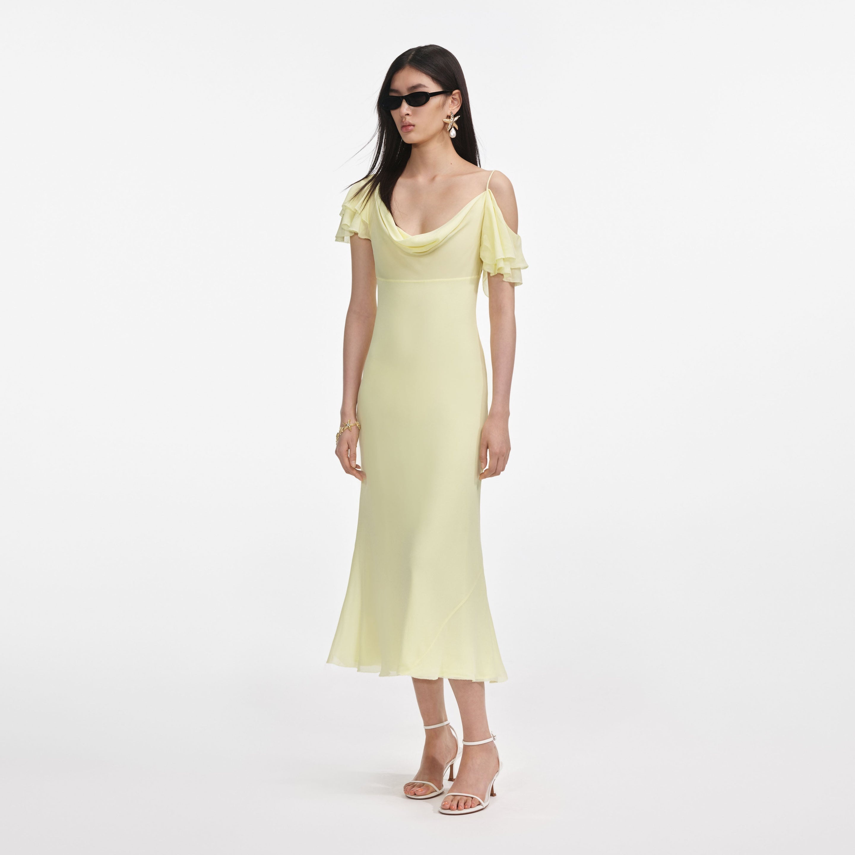 Yellow Georgette Frill Midi Dress - 2