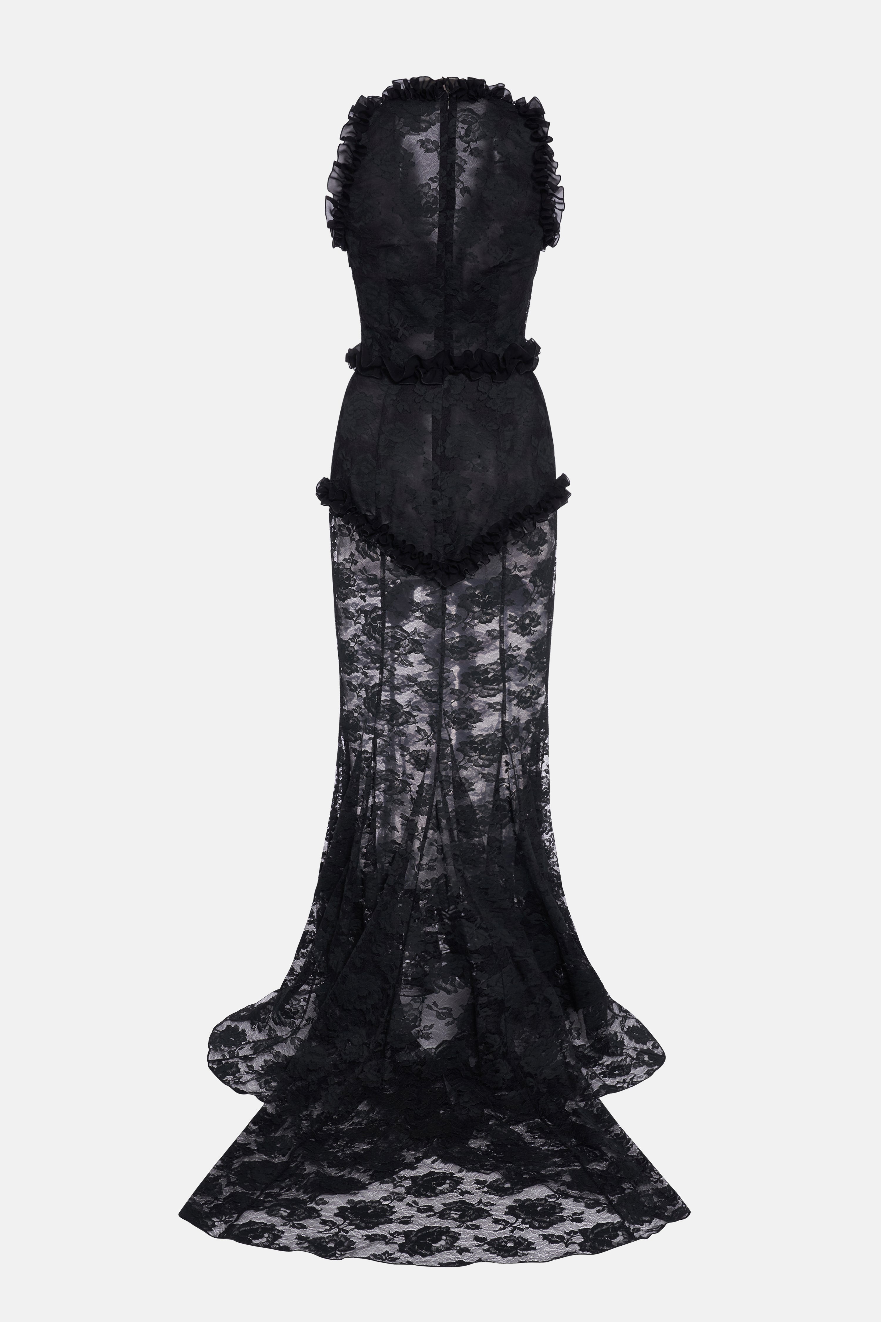 LACE EVENING DRESS WITH VELVET BOWS - 2