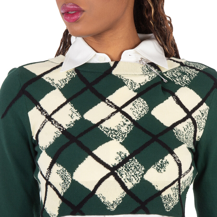 Burberry Argyle Fine-Knit Cropped Sweater - 4