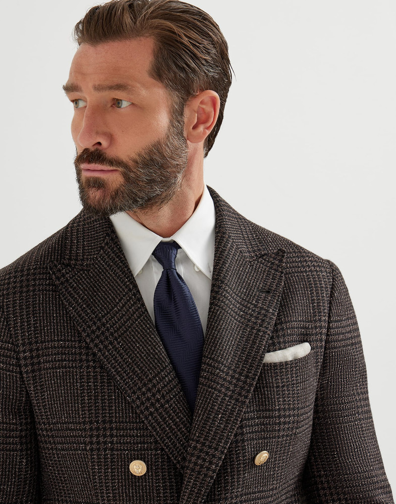 Wool, alpaca and silk Prince of Wales one-and-a-half breasted deconstructed blazer with metal button 3