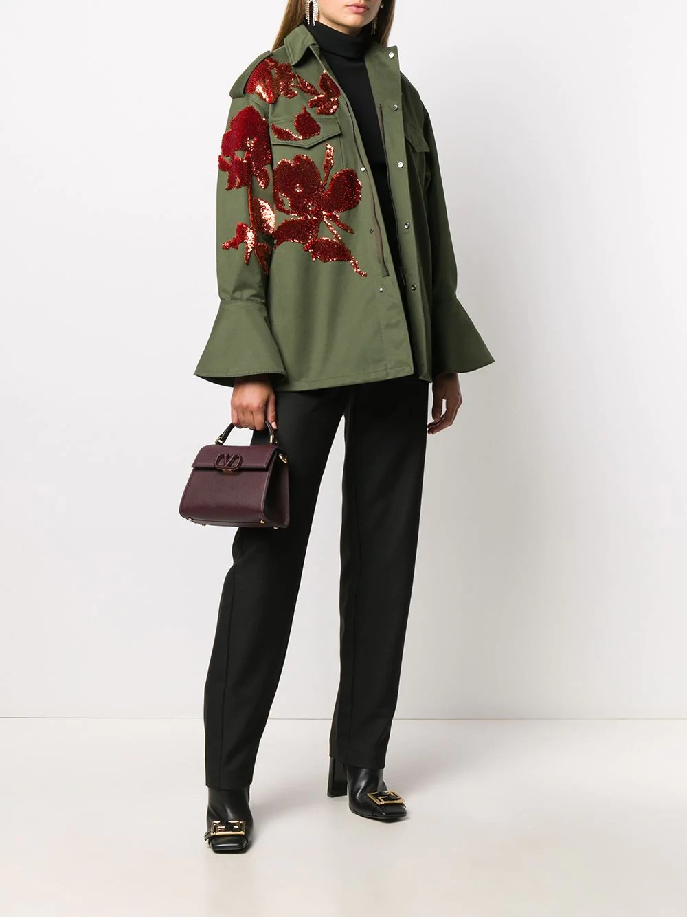 floral-embroidery military jacket - 2