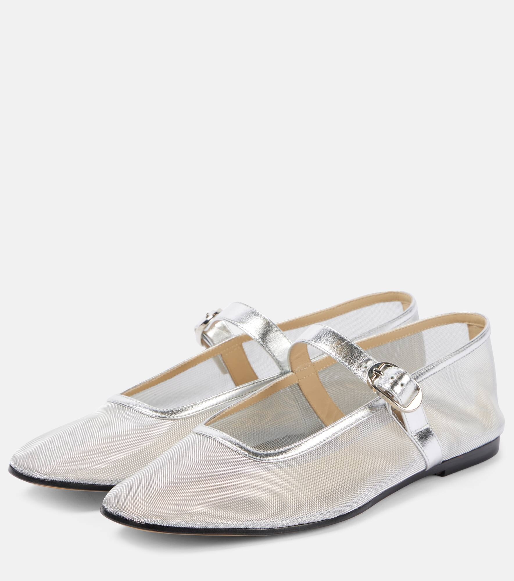 Leather-trimmed mesh ballet flats - 4