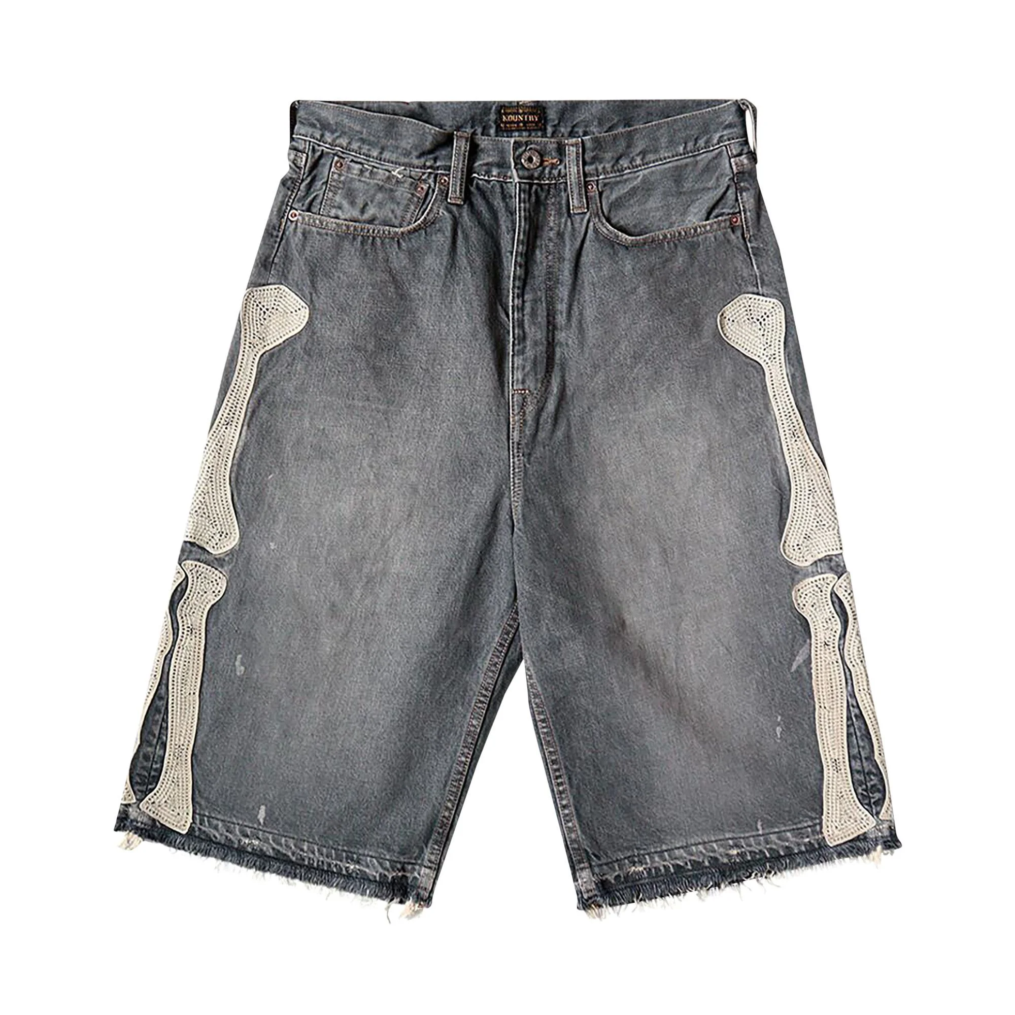 Kapital Bone Denim Shorts 'Black' - 1