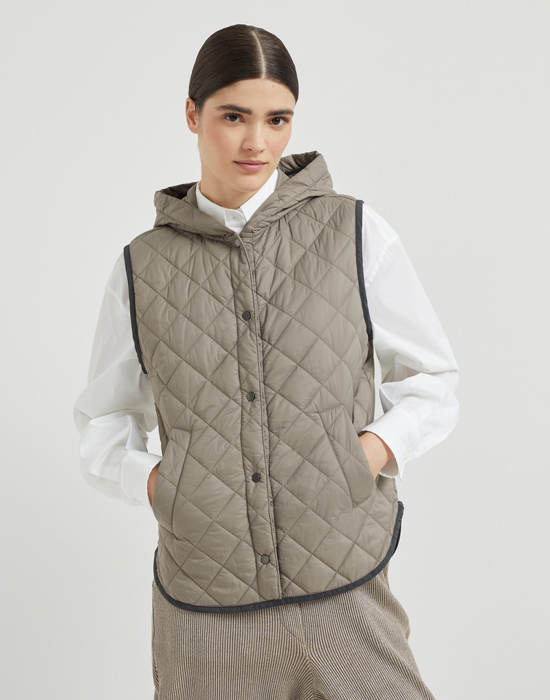 퀼트 나일론 패딩 열 후드 Vest - 1